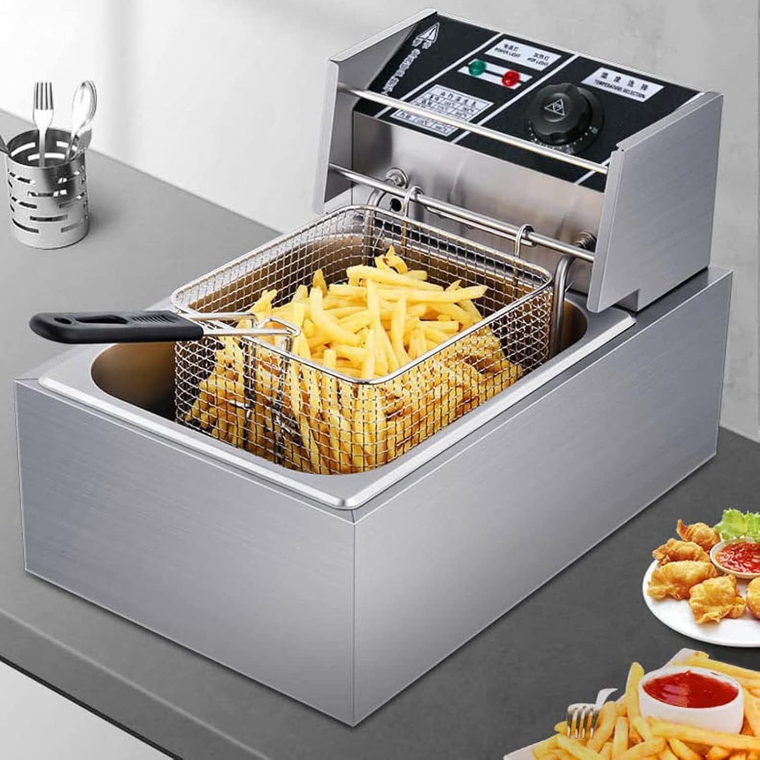 10L Electric Deep Fryer Stainless Steel Commercial Deep Fryer With Basket & Lid, Electric Countertop Fryers For Home Kitchen And Restaurant 2500W For Turkey French Fries