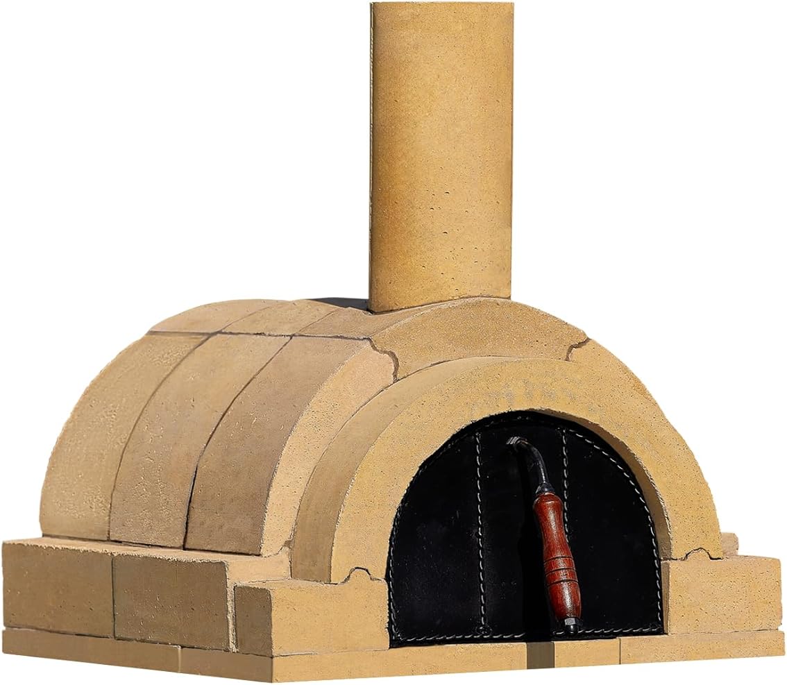 BRAVO Wood Burning Fire Brick Pizza Oven for Outdoor Cooking - FULLY DIY KIT - Includes Firebrick Set, Refractory Glue, Trowel, Gloves, Cover, Steel Gate, Assembly Instructions (3 hours)