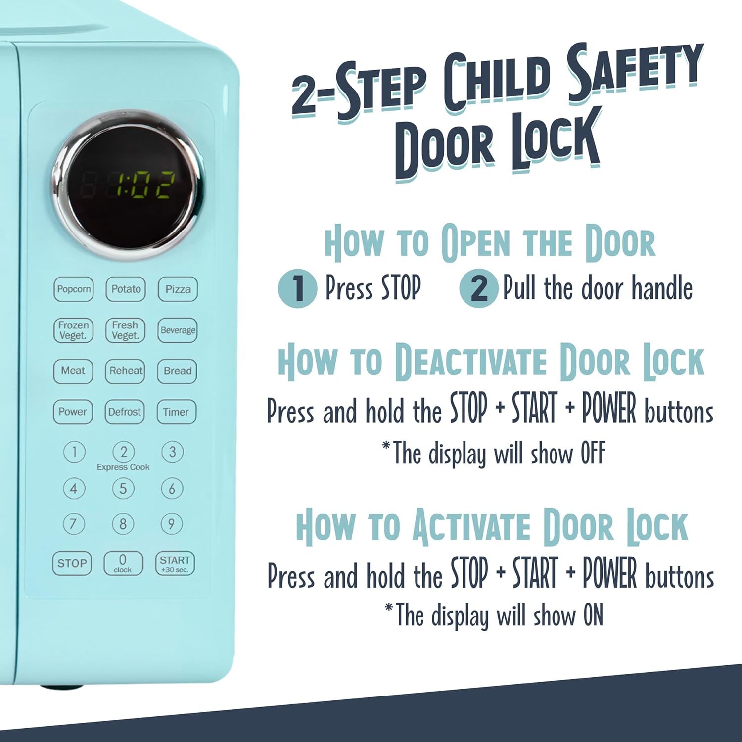 Nostalgia Retro Microwave Oven - 0.7 Cu Ft, 700-Watt Countertop Size with Glass Turntable, Child Safety Lock, 8 Auto-Cook Programs, Digital Clock - Aqua