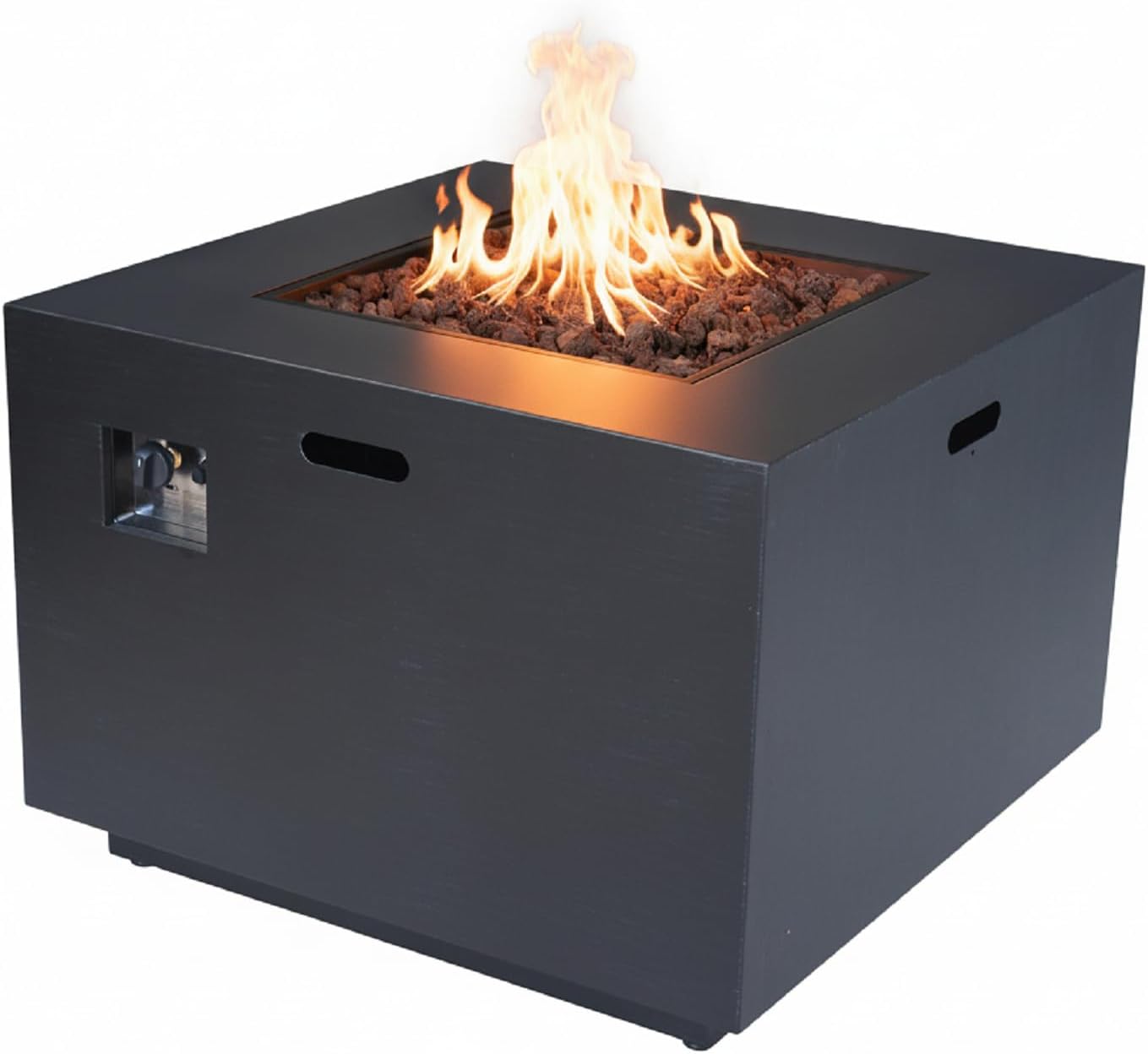 Square Propane Fire Pit Table with Built-in Tank Space, 50,000 BTU Outdoor Fire Pit in Dark Grey, 33 Inch Iron Gas Fire Pits for Patio Backyard Garden, Portable Heating for Outside Use, Only Table