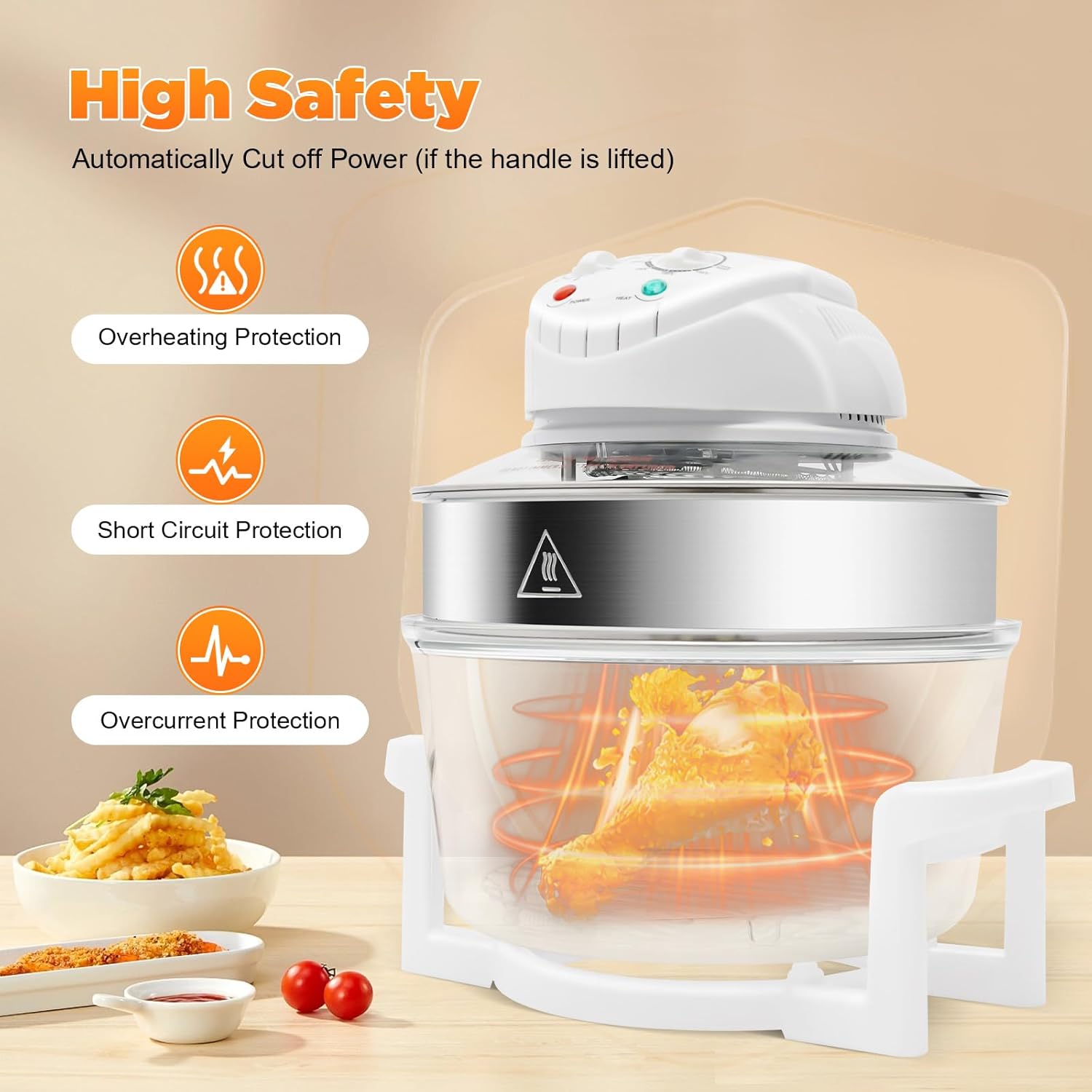 CNCEST Air Fryer Oven,360 °Vertical Heating Grease Removal Infrared Convection Healthy Meal Electric Convection Oven Cooker with Fried, Roasted, Steamed, Defrosted Function
