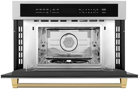 ZLINE Autograph Edition 30 in. 1.6 cu ft. Built-in Convection Microwave Oven in Stainless Steel and Polished Gold Helix Handle (MWOZ-30-KG)