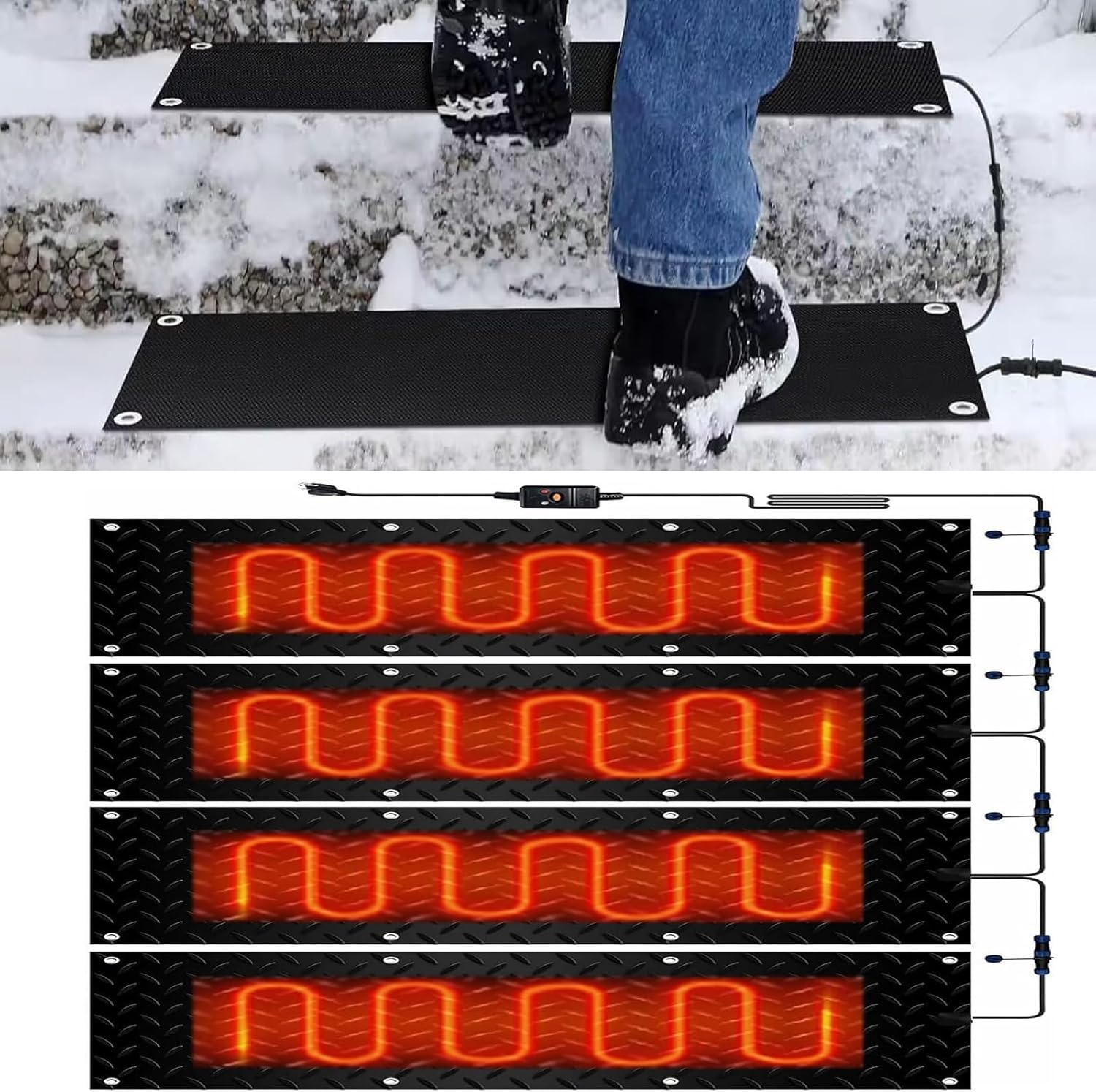 Melting mats Outdoor, Winter Outdoor Snow Mat, Electric Snow Melting Mats, for Outdoor Stairs,Steps,Doorways,Walkways,Driveway, Snow and Ice Melting Rubber Mat,4 Pcs-40x200cm/15.7x79in