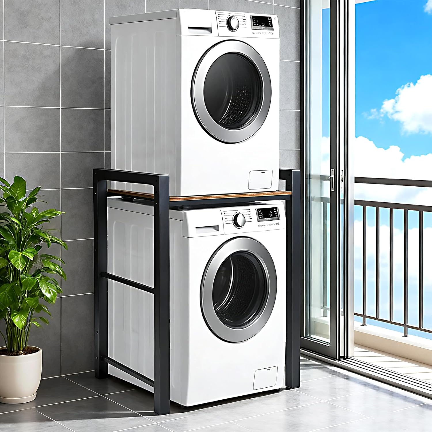Washer Dryer Stacking Rack, 771lbs Capacity Heavy Duty Washer and Dryer Stacking Stand, 3 Adjustable Height Washing Machine Shelf forLaundry Rooms Bathrooms Balconies (Black)