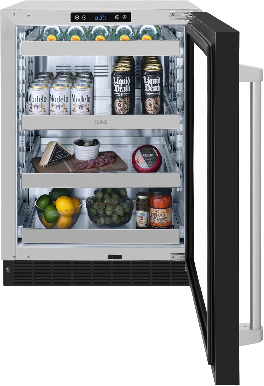 ZLINE 24 in. Touchstone 151 Can Beverage Fridge With Black Matte Glass Door (RBSO-BLM-24)