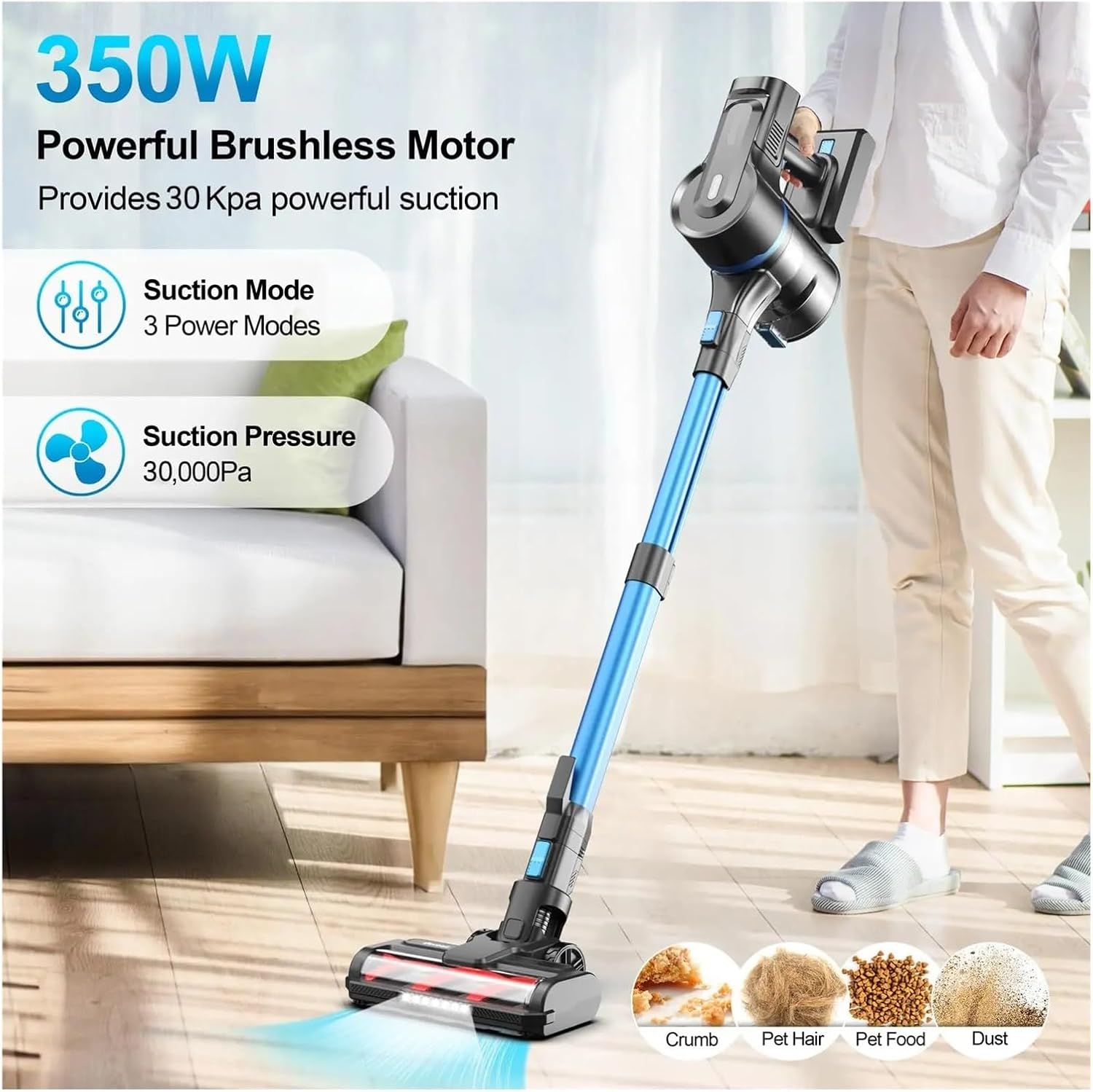 S11 Cordless Handheld Vacuum Cleaner | Compatible With DEVOAC S11, 30Kpa 350W Powerful Suction | 8-in-1 Lightweight Stick | Self-Standing 50Min Runtime​(S11 Blue,AU)