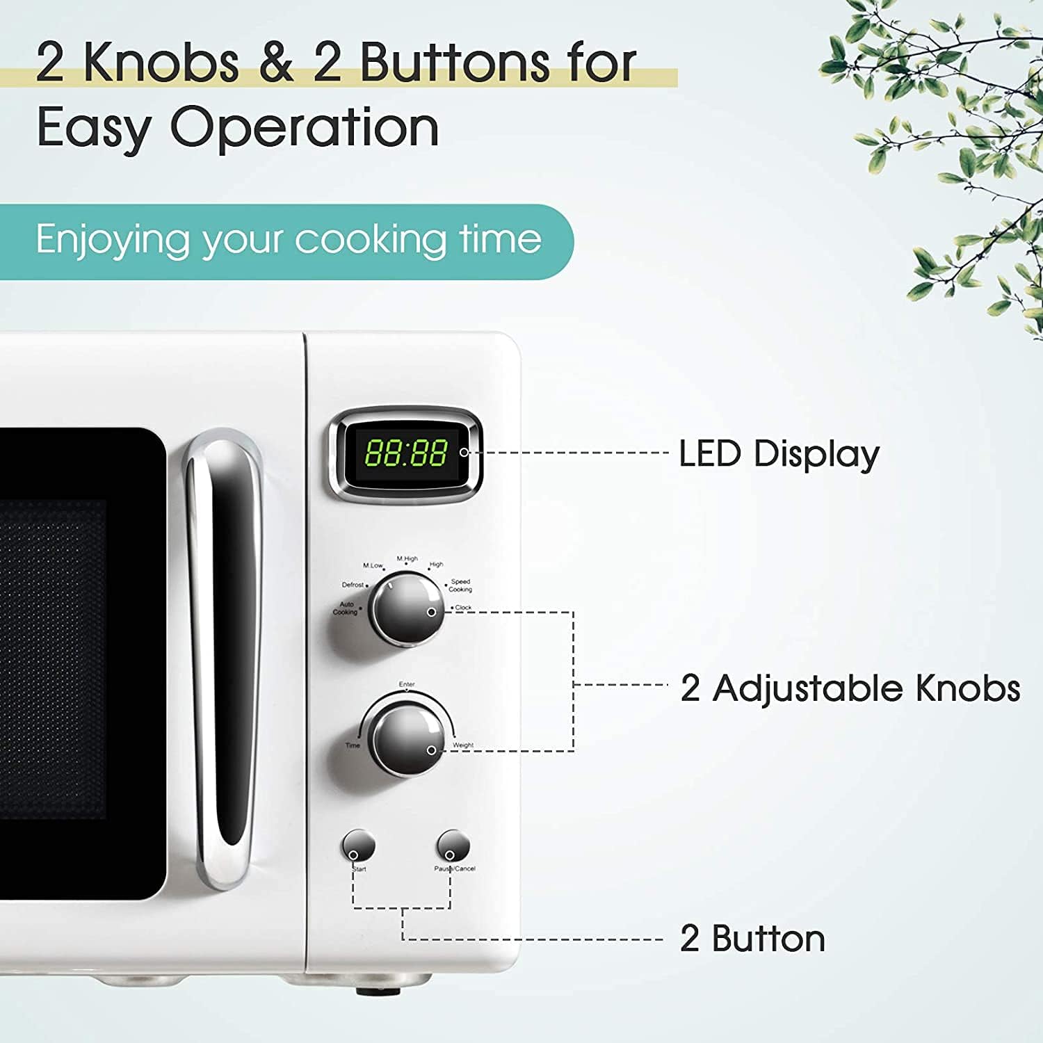 Moccha Large 0.9Cu.ft Countertop Microwave Oven, 900-Watt Retro Microwave w/Child Safety Lock, Defrost & Auto Cooking Function, LED Display, Glass Turntable (White)