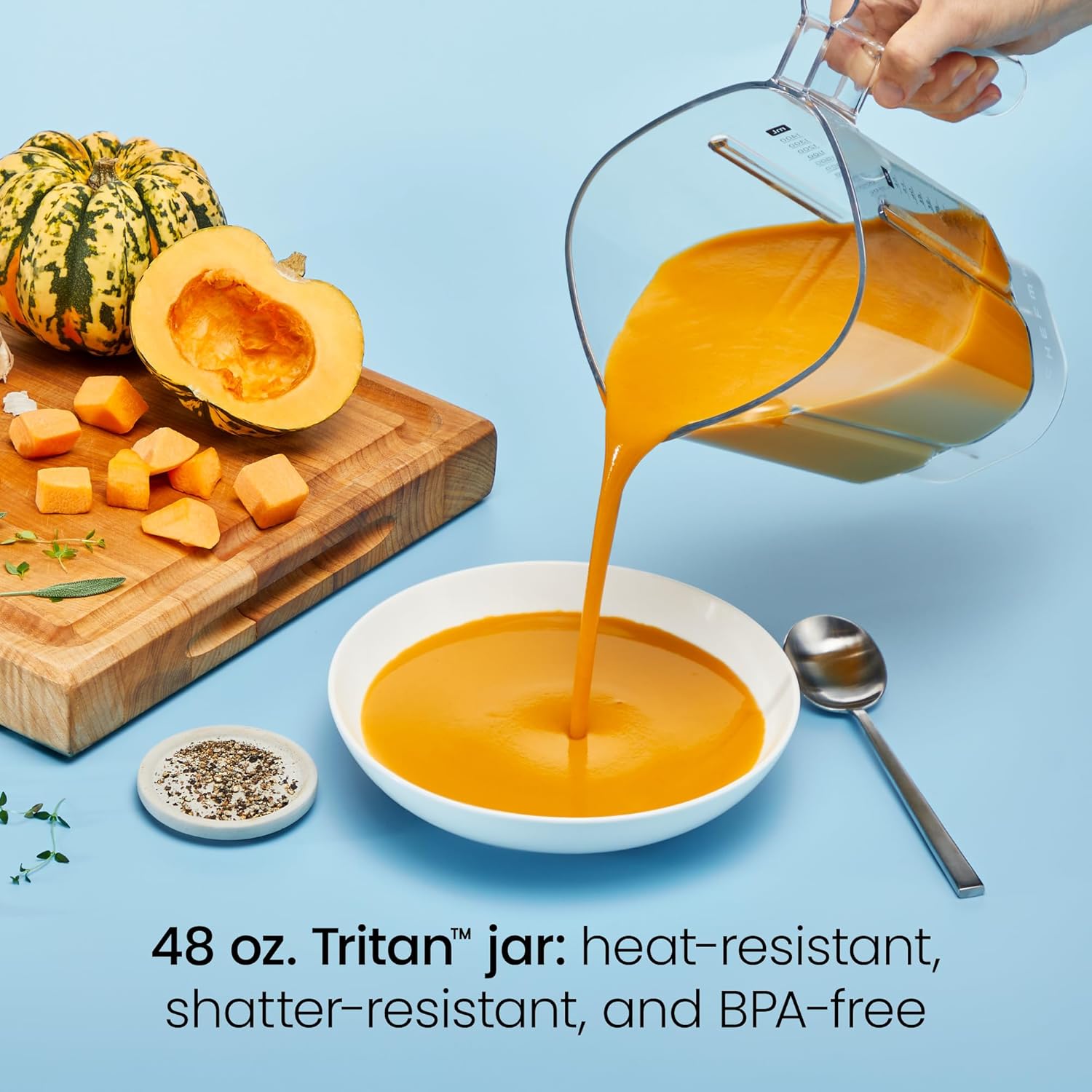 Chefman Obliterator 48 oz Countertop Blender for Smoothies, 1380W Motor to Crush Ice, Nuts, and Frozen Fruit with Stainless Steel Blade, Auto Blend Function, Includes Tamper and Scraper - Concrete