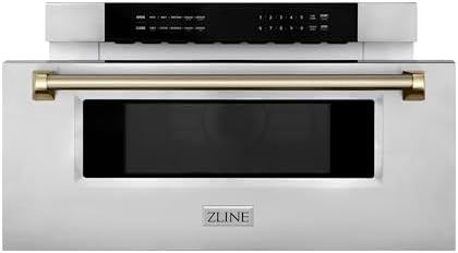 ZLINE Autograph Edition 30 in. 1.2 cu. ft. Built-in Microwave Drawer in Stainless Steel and Polished Gold Helix Handle (MWDZ-30-KG)