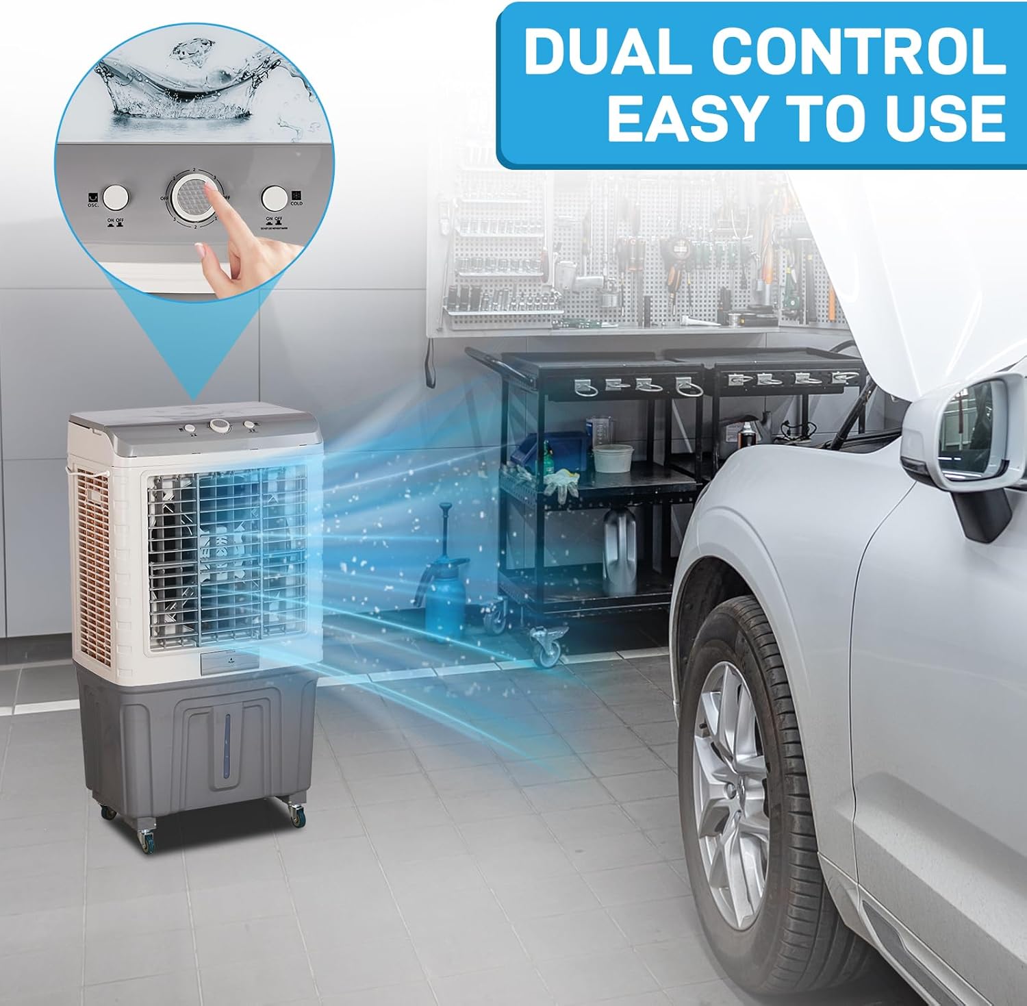 Portable Air Conditioners, 3 in 1 Portable Evaporative Cooler with 15.85 Gal Large Water Tank & Scroll Casters, 4 Ice Packs, Cooling Fan for Bedroom, Living Room, Office