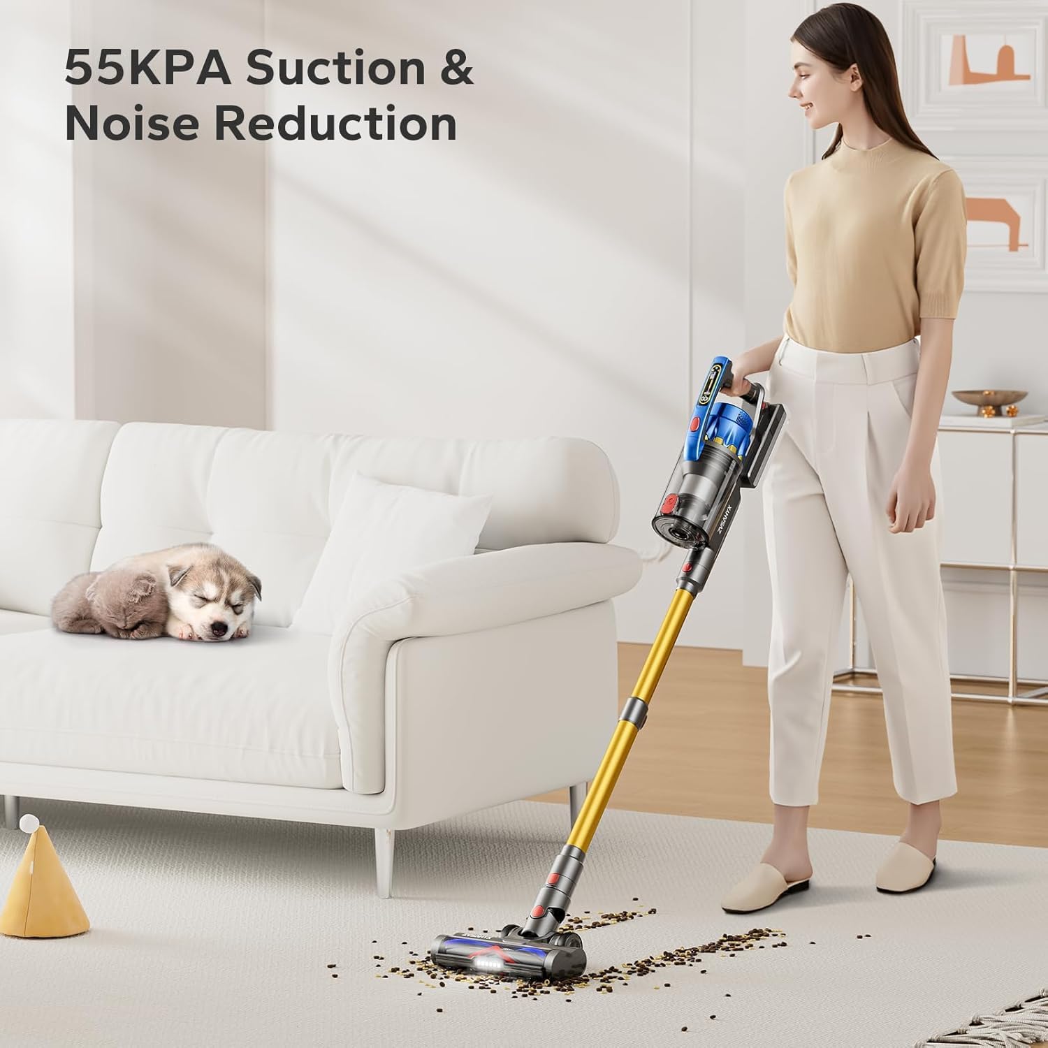 55KPA 650W 70Mins Cordless Vacuum Cleaner, Cordless Vacuum with Dual Handle, Stick Vacuum with Aroma Tablet, Anti-Tangle Brush, Rechargeable Wireless Vacumm for Carpets/Hard Floors/Pet Hair