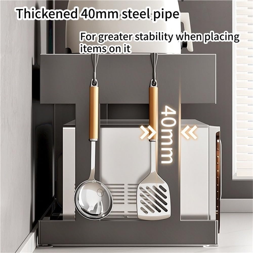 Microwave Stand with Drawer, Countertop Microwave Shelf, Space-Saving Kitchen Organizer for Ovens, Rice Cookers, Small Appliances(Gray,24.4