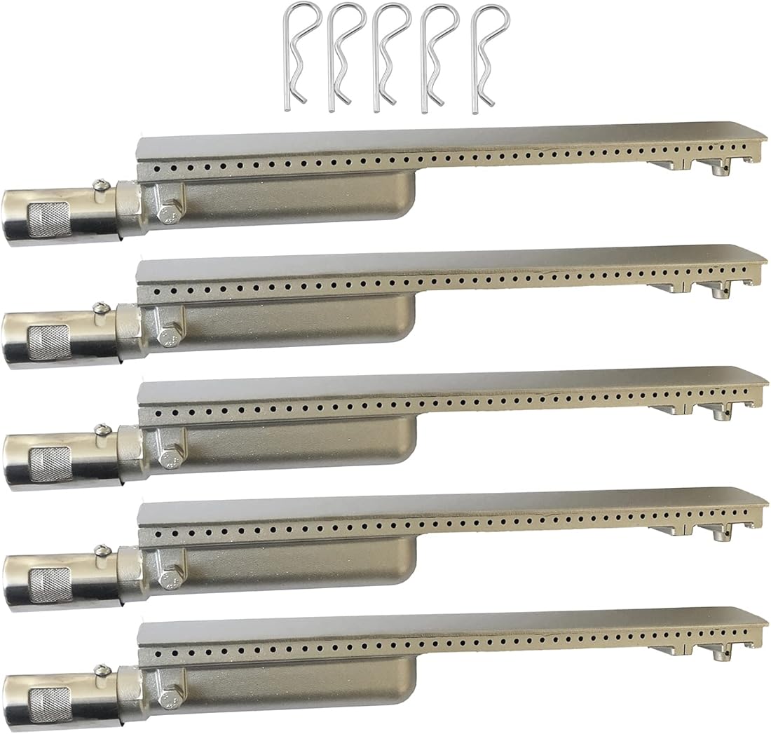 5 Pack Cast Stainless Steel 304 BBQ Grill Burners Upgraded BBQ Replacement Parts for Premium Gas Grills from Bull, Lion, Blaze Cal Flame Aussie Beafeater Steele BroilChef CharBroil Turbo