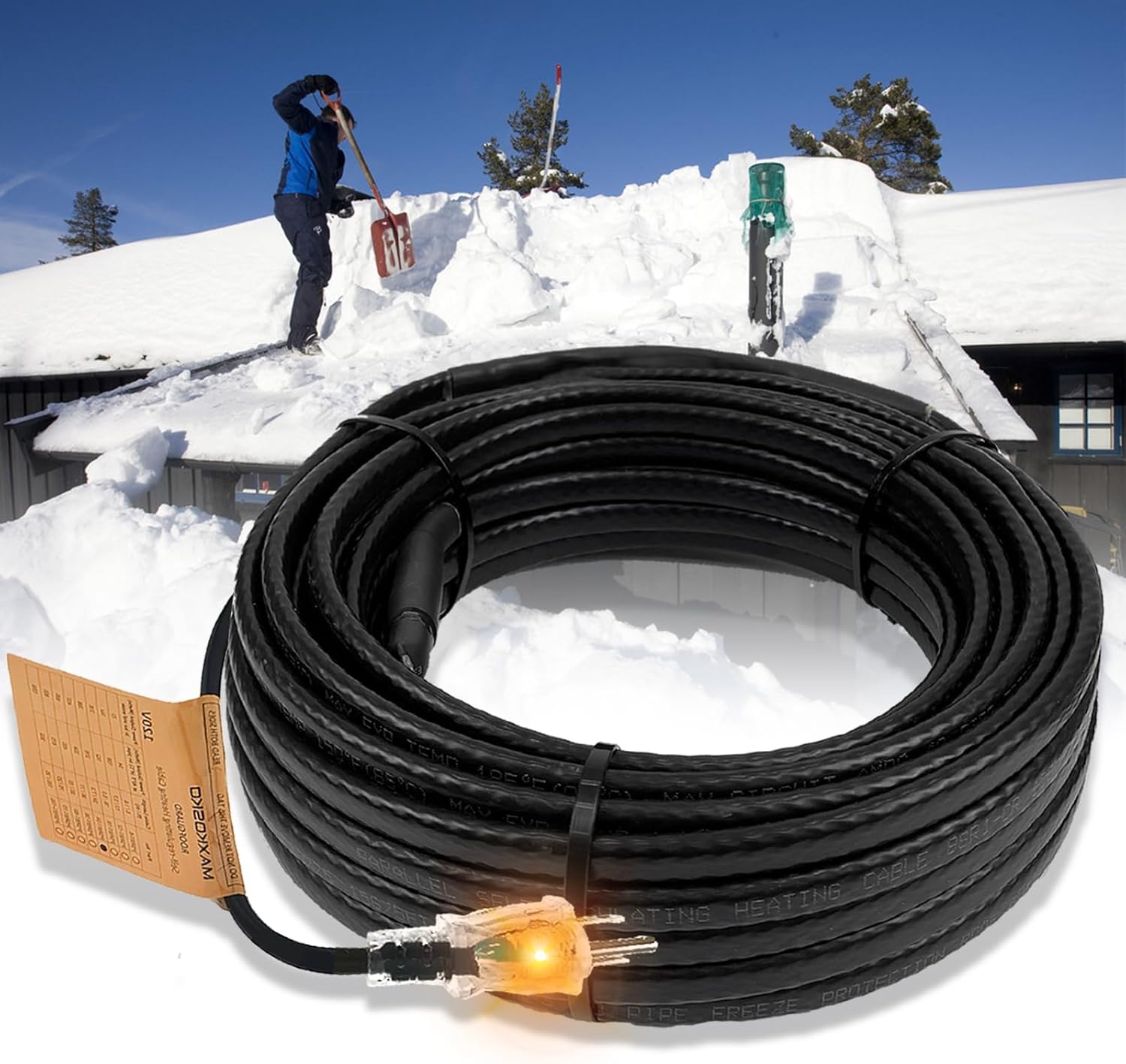 MAXKOSKO Gutter Heater for Roof Snow Melting, Self Regulating Heating Cable with 6 ft Lighted Plug, 120 V 8 w/ft, 145 ft Heating Cable