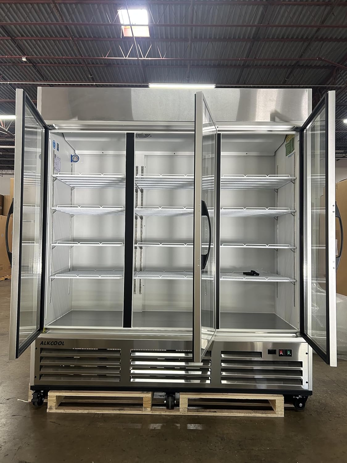 71” Wide Commercial Beverage Refrigerator Display Fridge, Stainless Steel Merchandiser Three Glass Door Drink Cooler With LED Light Adjustable Shelves,ETL Sanitation,65 Cu Ft(Wheels Included)