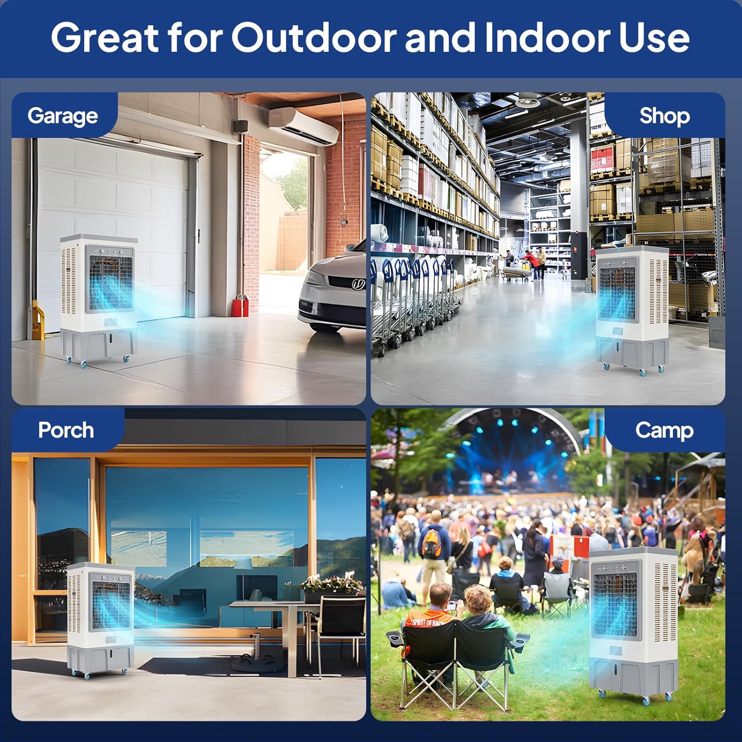 ROVSUN 9000CFM Commercial Portable Air Cooler, 34.3Gal/130L Evaporative Swamp Cooler, 3-IN-1 Cooling Fan with 3 Speeds, 4 Ice Packs, Humidifying Oscillating Fan for Shop, Factory, Garage