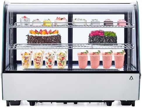 Display Refrigerator, 4.2 cu. ft. 160 Liter Commercial Cake Display Refrigerator with LED Lights, Air Cooling and Auto Defrost, Countertop Refrigerator for Bakeries, Cafes and Restaurants, Black