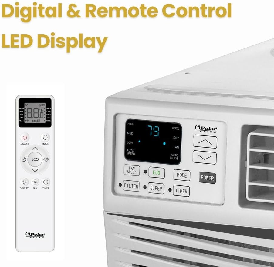 12,000 BTU Window Air Conditioner, Cools Up to 550 Sq. Ft., Quiet Operation, Cool/Fan/Dry Modes, Digital Display, Remote Control, Easy Install & 2-Year Warranty