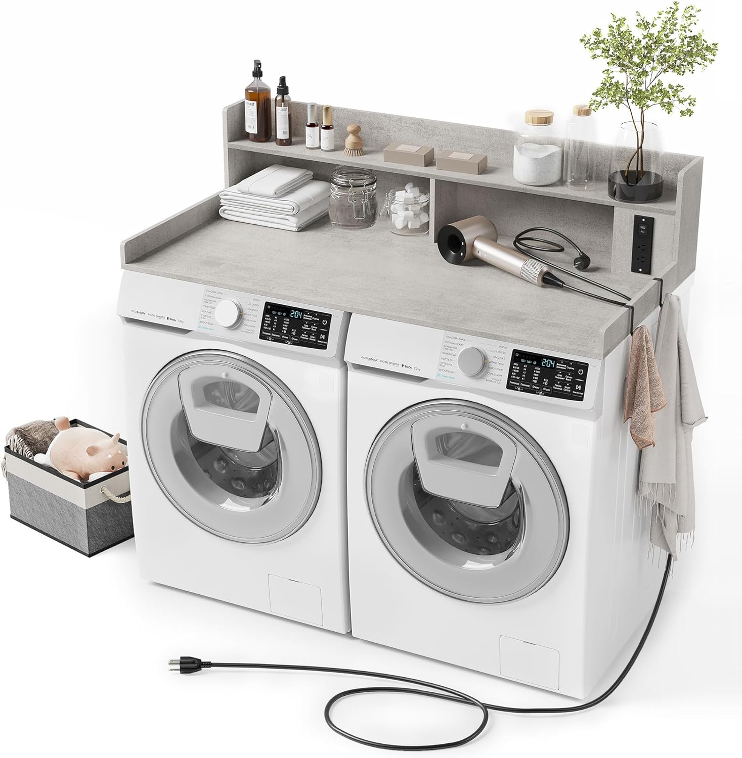 Upgraded 2-Tier Washer and Dryer Countertop with Power Outlet,54