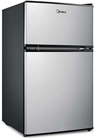 Midea WHD-113FSS1 Compact Refrigerator, 3.1 cu ft, Stainless Steel & TOSHIBA EM131A5C-SS Countertop Microwave Oven, 1.2 Cu Ft with 12.4