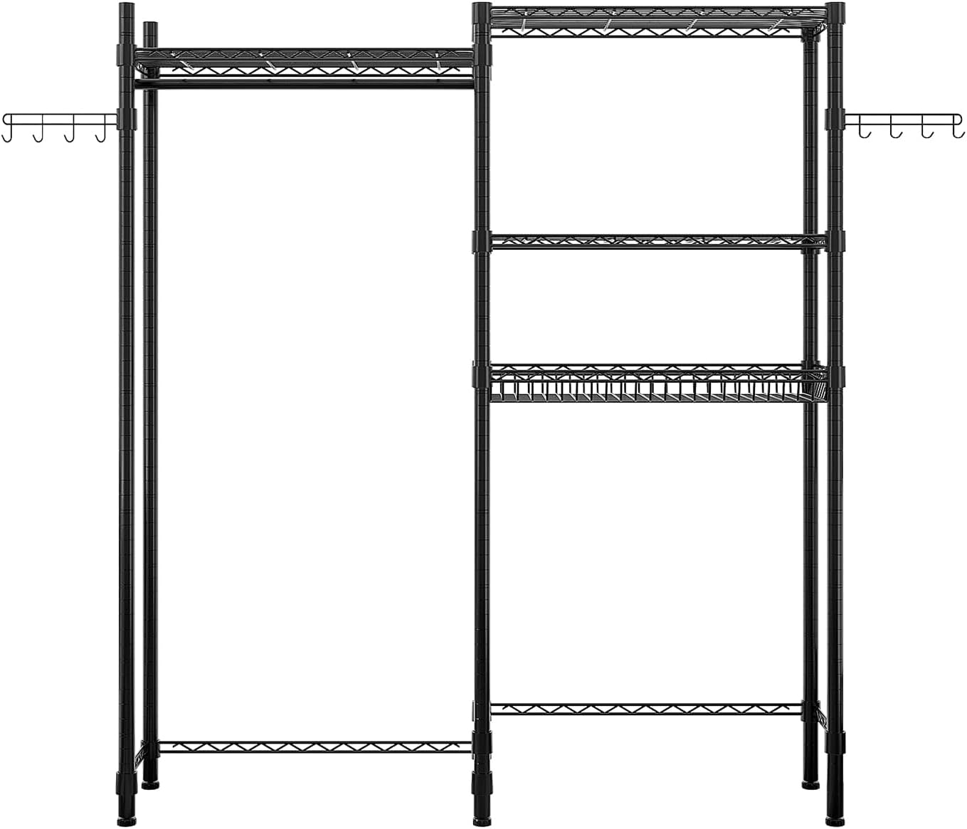 Washer and Dryer Storage Shelf,Clothes Drying Rack, Over Washer and Dryer Laundry Room Bathroom Towel Storage Shelf, Space Saver with Adjustable Shelves, Wire Basket, and Rotatable Hooks,Black