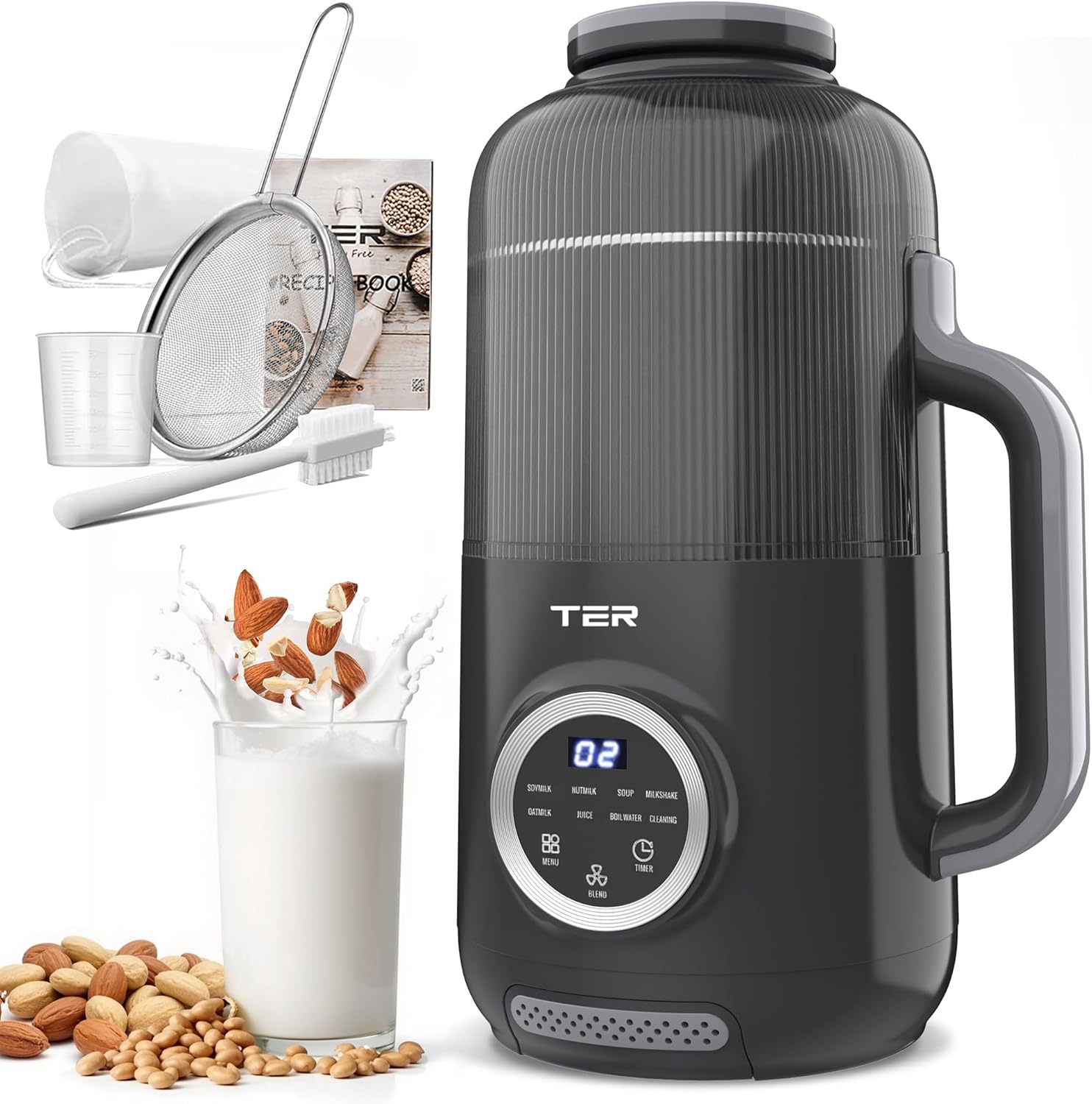 10-in-1 Nut Milk Maker, Electric Bean and Nut Milk Machine, 40oz Soy Milk Maker Blender for Homemade Almond, Oat, Soy, Coconut, Juice, Milkshake with Delay Start/Boil Water/Keep Warm/Auto-Clean