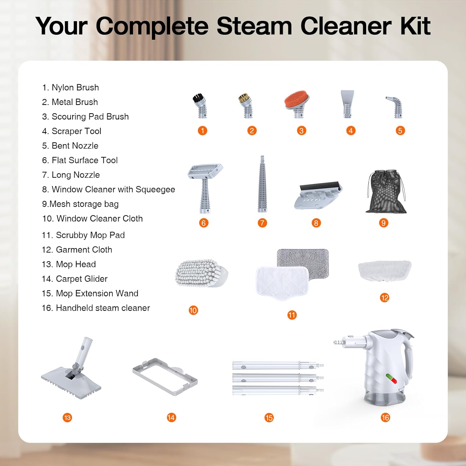 ScrubWiz 10-in-1 Steam Cleaner, Steam Mop & Detachable Handheld Steam Cleaner, 320ml Water Tank, 10s Fast Heating, Portable Steamer for Kitchen, Floor, Tiles, Home, BBQ, Ergonomic Handle, Bright White