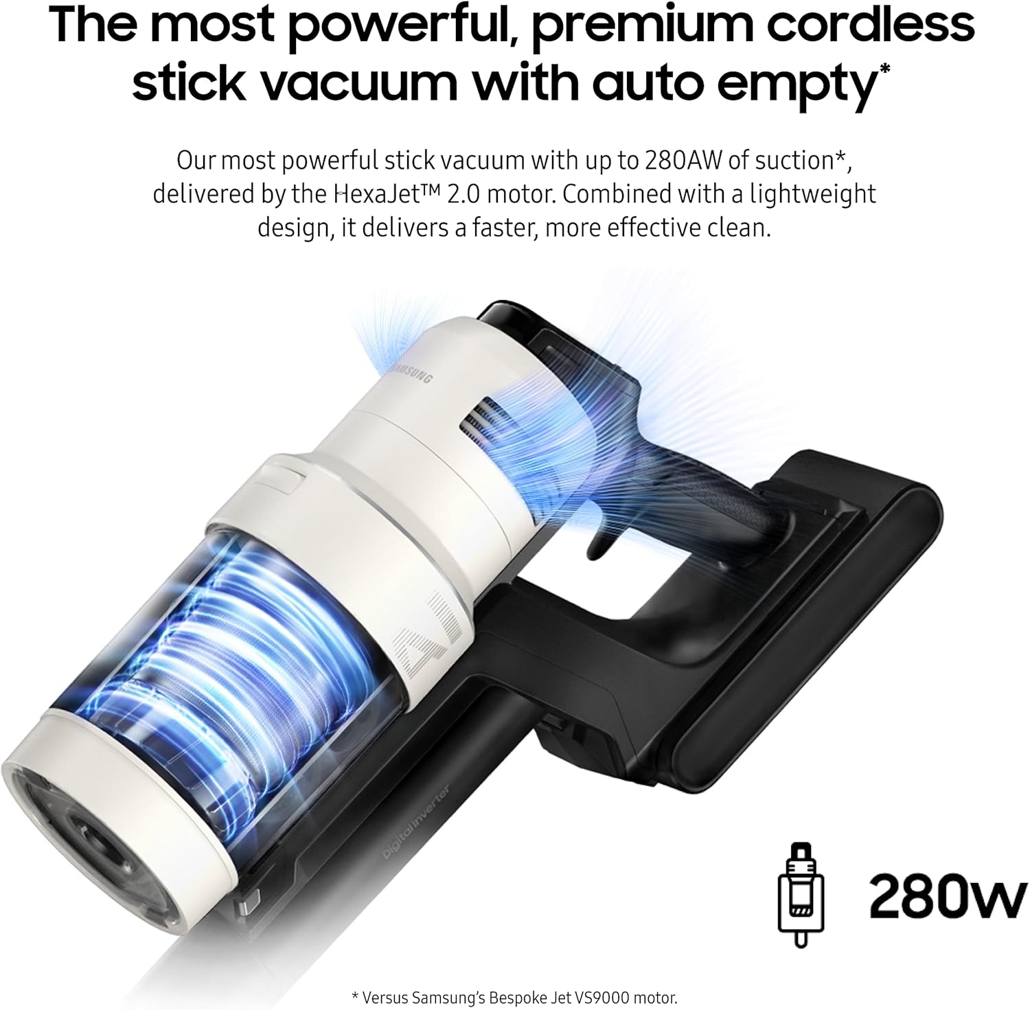 SAMSUNG BESPOKE Jet AI Cordless Stick Vacuum Cleaner w/All-In-One Clean Station, 280AW Suction Power, Longest Battery Life, Multi Surface Floor Brushroll, Lightweight, VS28C9760UG, 2023, Satin Greige