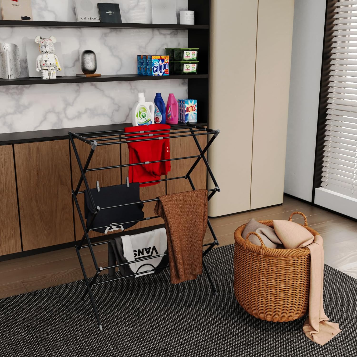 Drying Rack for Laundry, Foldable Clothes Drying Rack, Small Collapsible Dry Rack for Clothes, Use for Indoor & Outdoor Drying Clothes, Black 40