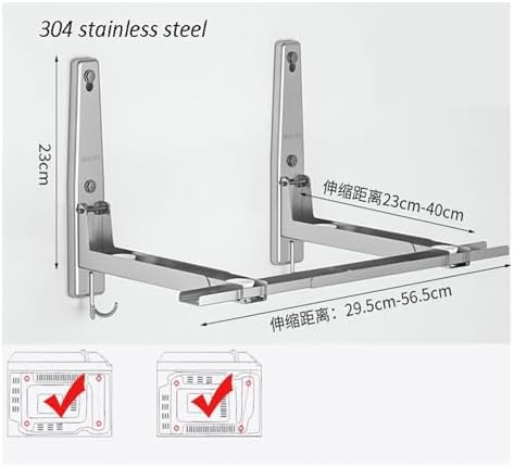 1Pc Stainless Steel Microwave Storage Rack, Telescopic Kitchen Wall Hanging Oven Holder Frame(304)