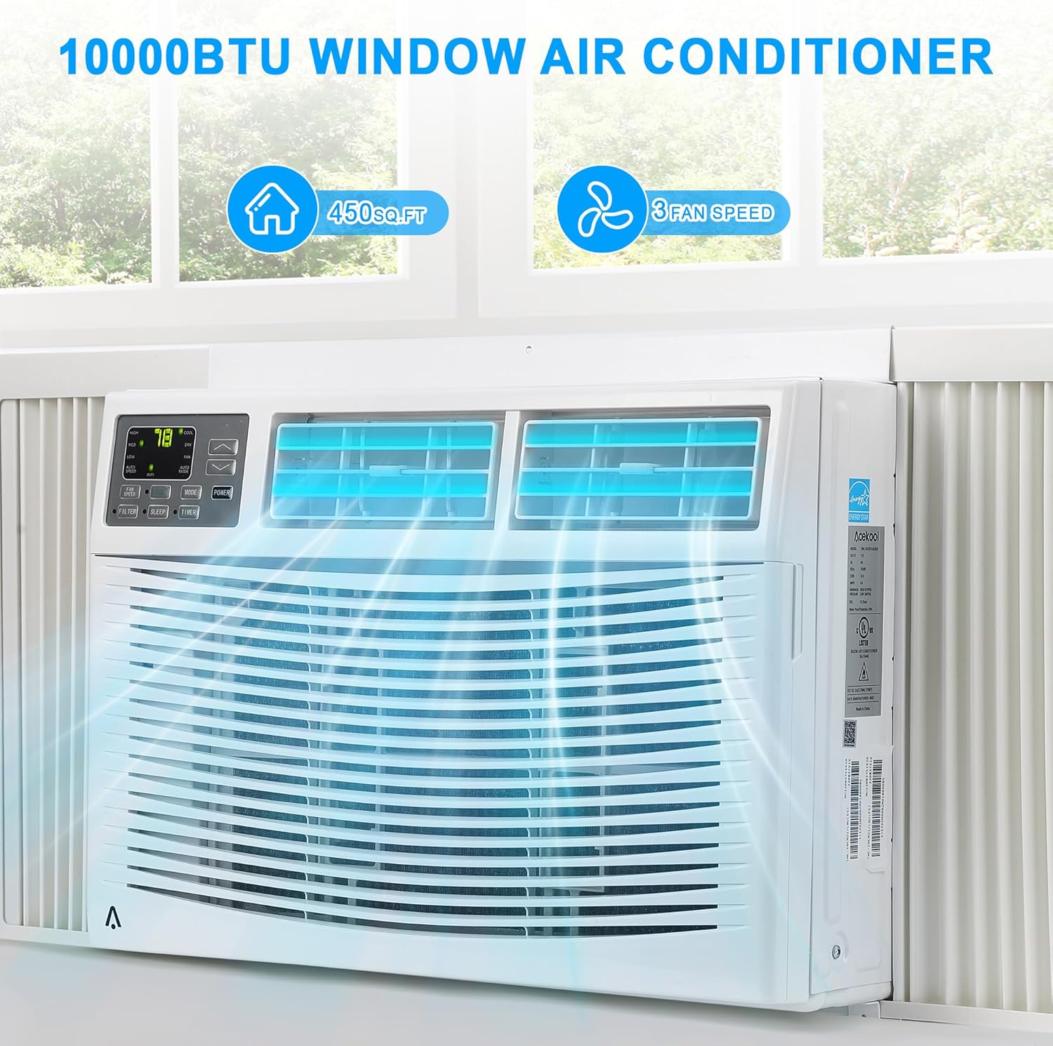 10000btu Window Air Conditioner, Ac Window Unit with Remote Control, Reusable Filter, Air Conditioner Window Rooms Up to 450 Sq.Ft