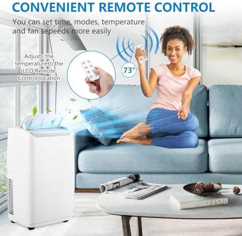 Portable Air Conditioners, 14000 BTU Portable AC Cools Rooms Up to 750 Sq. Ft. Includes Fan, Dehumidifier, Remote, and Sleep Mode. Easy to Install, Ideal for Bedrooms and Living Rooms, Black