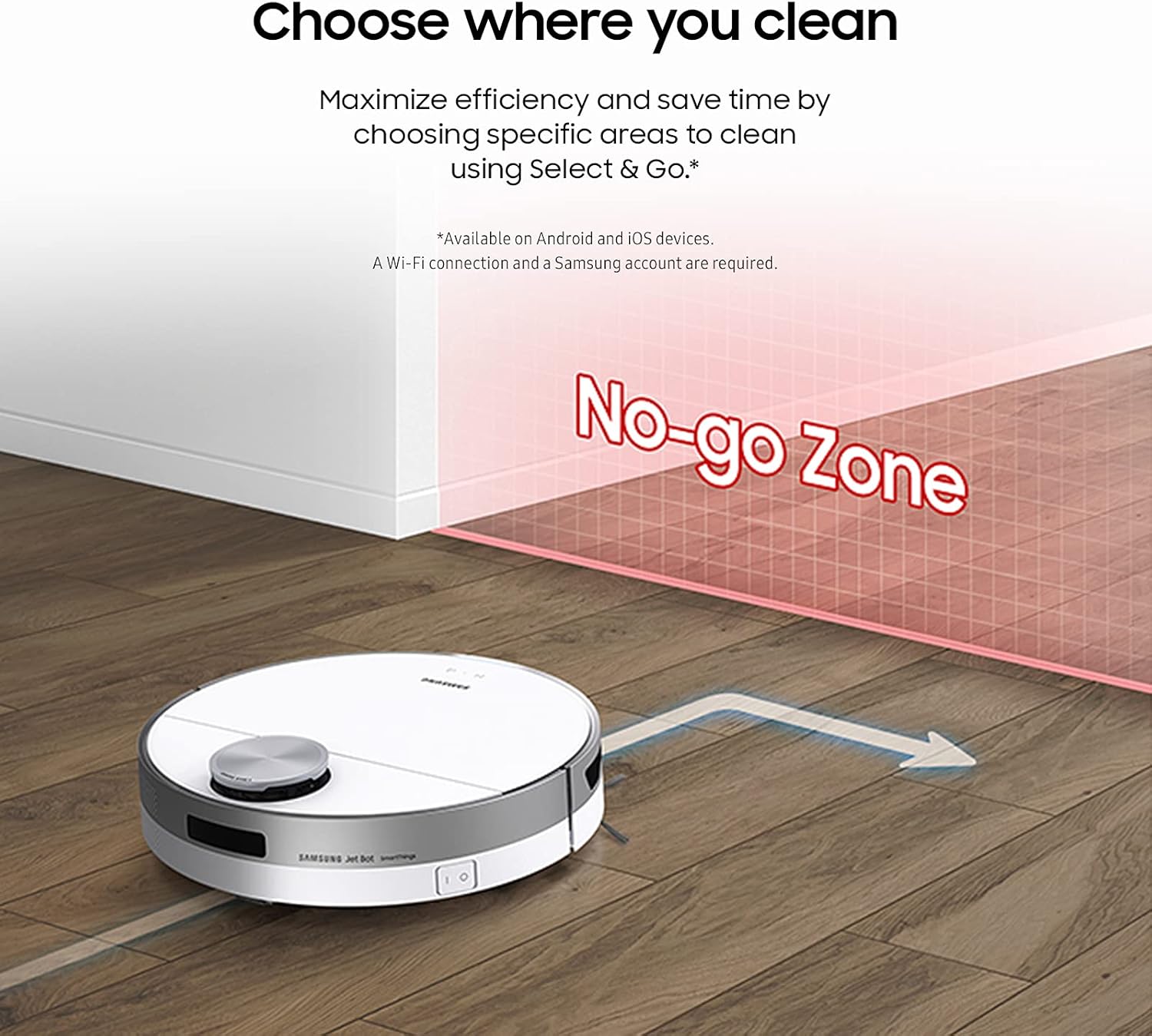 Samsung Jet Bot Robot Vacuum with Intelligent Power Control, Precise Navigation, Multi Surface Cleaner for Hardwood Floors, Carpets, and Area Rugs, Anti-Hair Wrap Brush, White (Renewed)