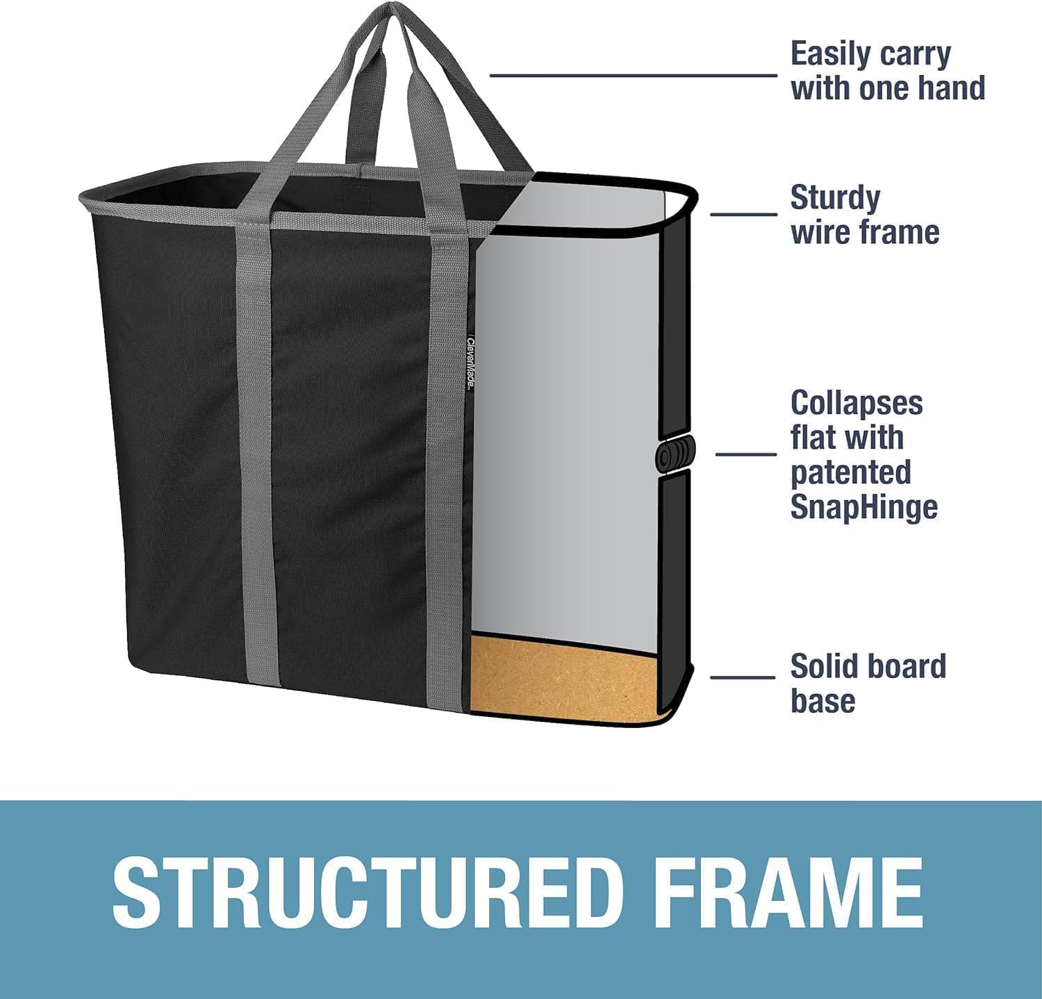 CleverMade Collapsible Laundry Basket - 64L Storage Organization Container 2Pack Midnight Black Shadow Gray - Portable Heavy-Duty Handles for laundry and Apartment Space-Saving