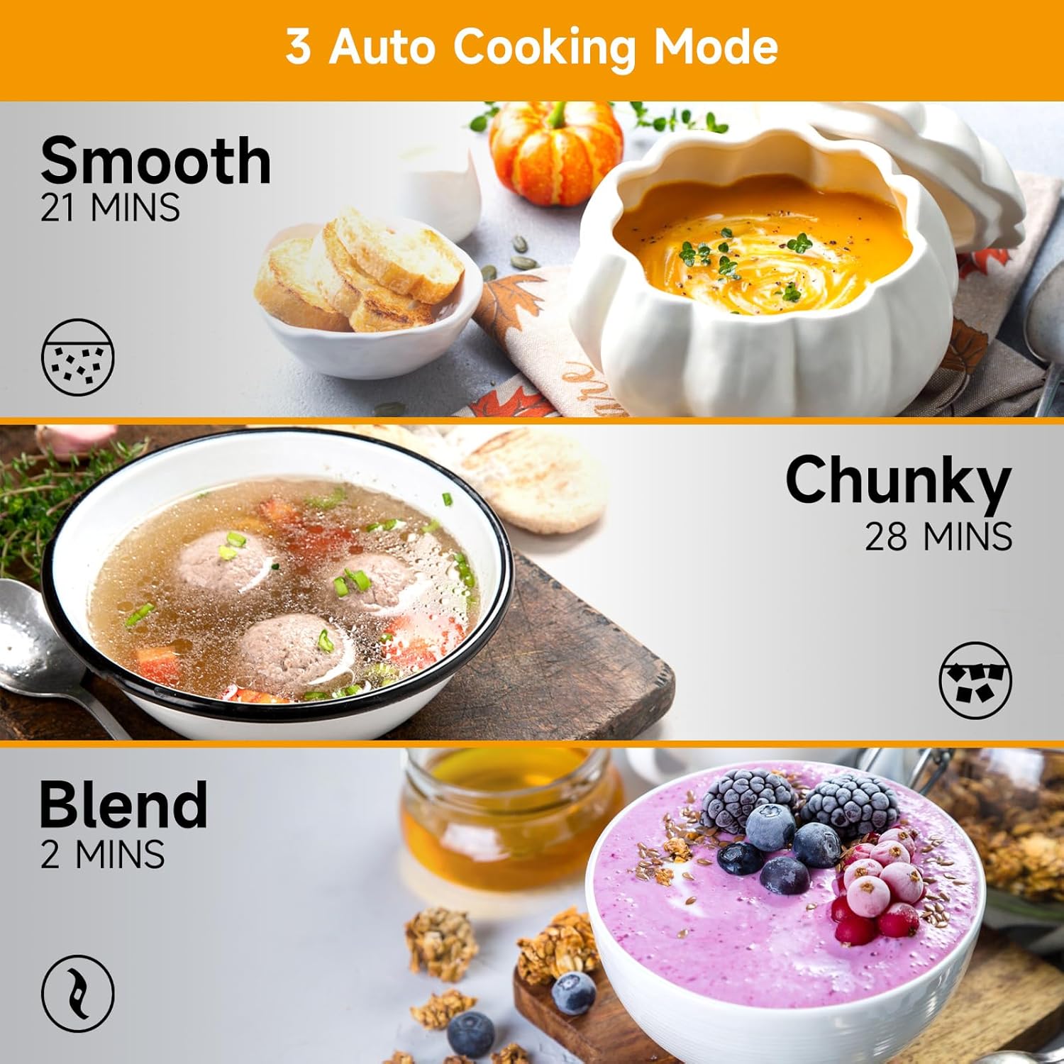 Homtone 1.6L Soup Maker Machine, Stainless Steel Soup Maker Blender with Smooth & Chunky Settings, Anti-Dry Burn, Overfill Sensors, Ideal for Quick Soups, Baby Food