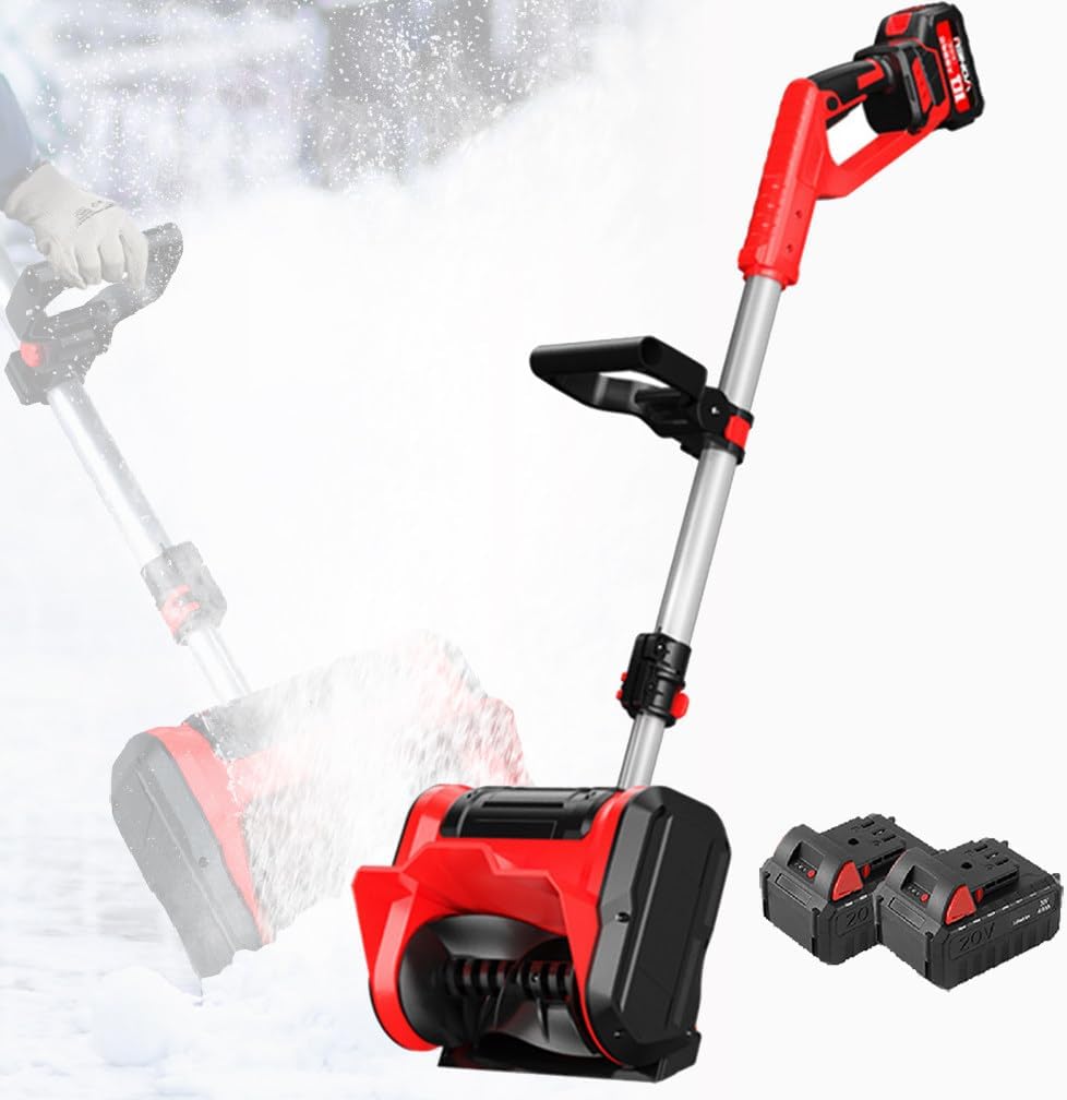 Electric Snow Shovel, 12 Inch Electric Push Snow Blower, Adjustable Direction Snowplow with 2 x Li-ion Battery, for Patio, Playground, Farm