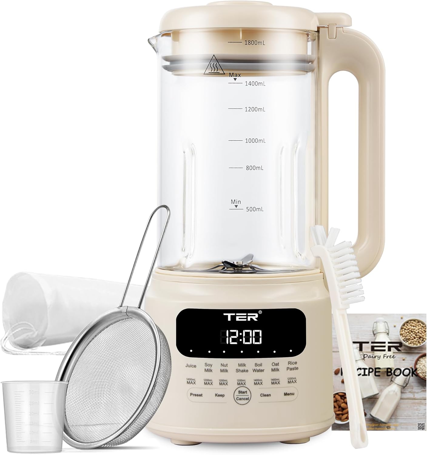 Nut Milk Maker Machines, TER 10-in-1 Automatic Soy Milk Maker, Glass