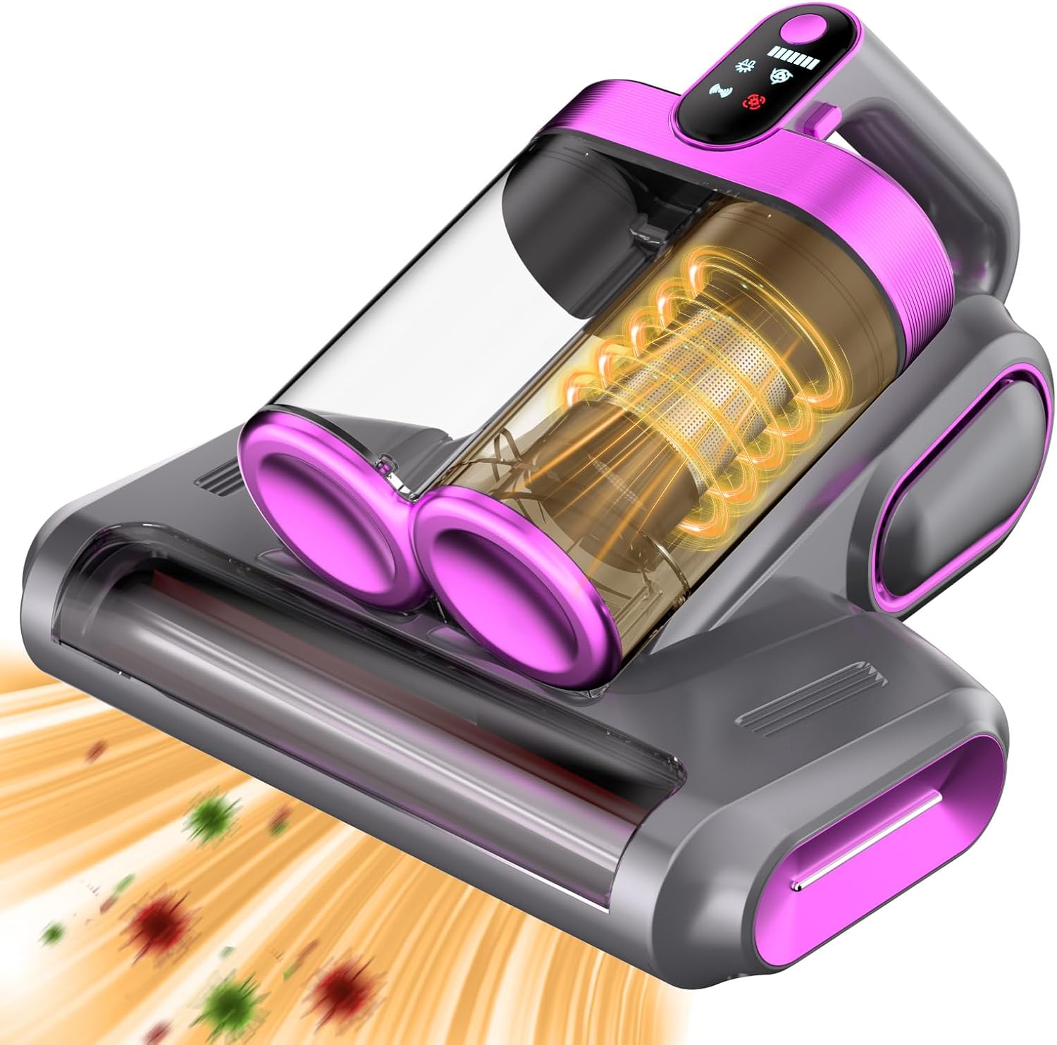 Mattress Vacuum Cleaner - 16Kpa Bed Vacuum with 253.7nm UV-C Light, 140°F Heat, Ultrasonic Tech & Hepa Filter, Portable Handheld Couch Cleaners for Pet Carpet Sofa Hair Home (Purple-Cordless)