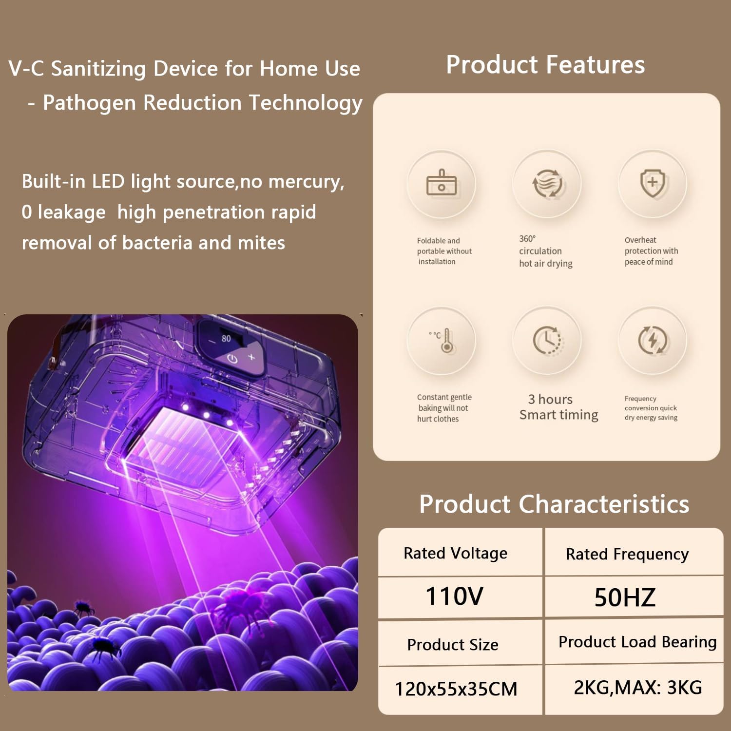 Portable Clothes Dryer | 20KG Large Capacity | 650W Fast Dry | Touch Screen & Remote Control | Quiet Energy-Saving Drying Machine for Home & Travel (purple)