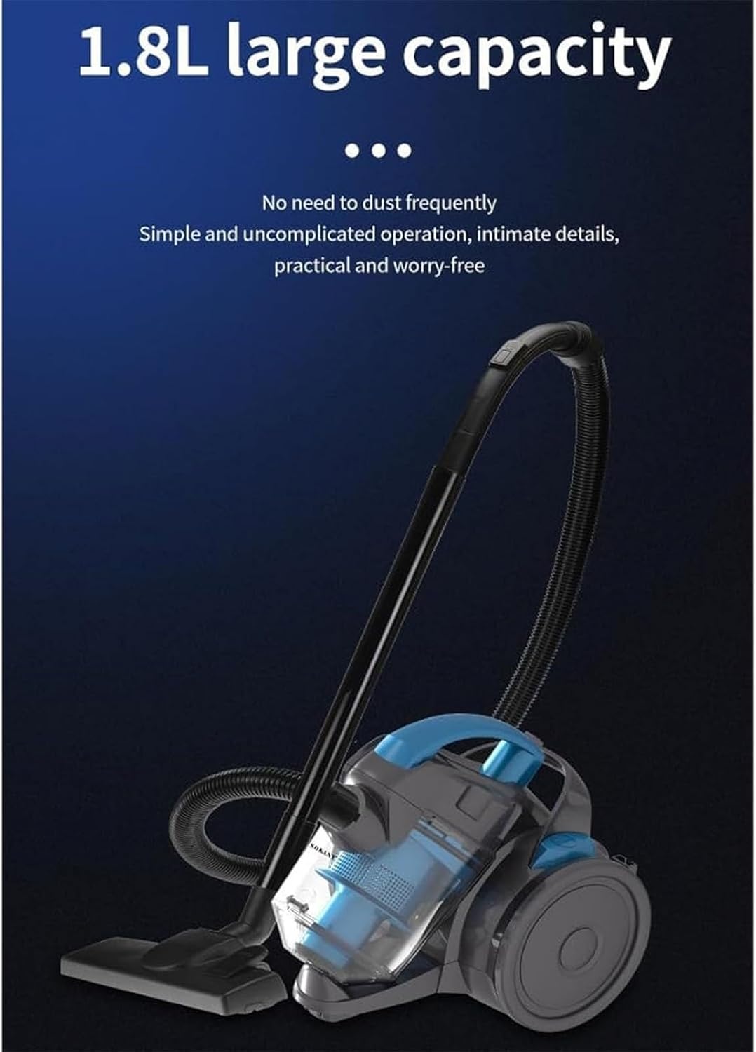 Portable Lightweight Bagless Canister Vacuum Cleaner, 2000W Efficient Motor, Cylinder Cleaner with 1.8L Dust Container for Home, Floors, Tiles, Sofas, Carpets & Cars