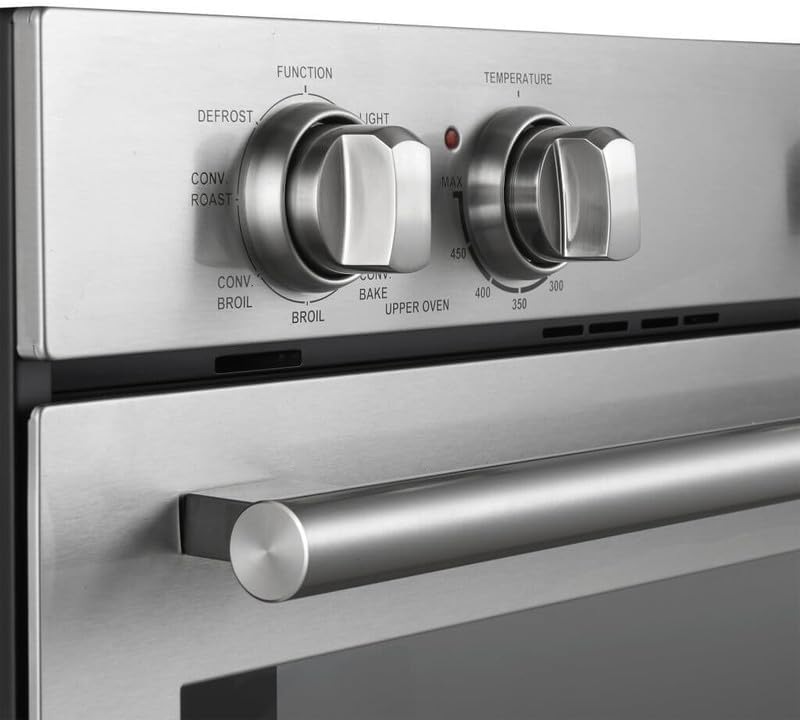 Forno Vomero 30-Inch Double Wall Oven, 10 cu.ft Total Capacity, 7100W Electric Convection with Manual Steam Clean & Mechanical Controls, Includes Both Antique Brass Stainless Steel Handles - White