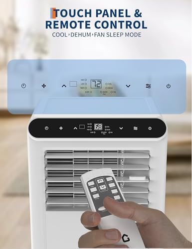 Portable Air Conditioner, 8,000 BTUs AC Unit for Bedroom with Built-in Dehumidifier, Fan, 24H Timer, Remote Control, Cools Room up to 350sq.ft