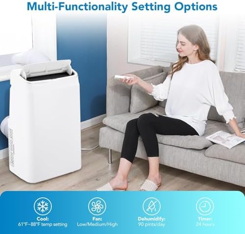 14000 BTU Portable Air Conditioners with Remote Control, 3-in-1 Free Standing Cooling AC Unit with Fan & Dehumidifier, Cools Room up to 750 sq.ft, Smart/Sleep Mode, 3 Speed, Auto Swing, 24H Timer