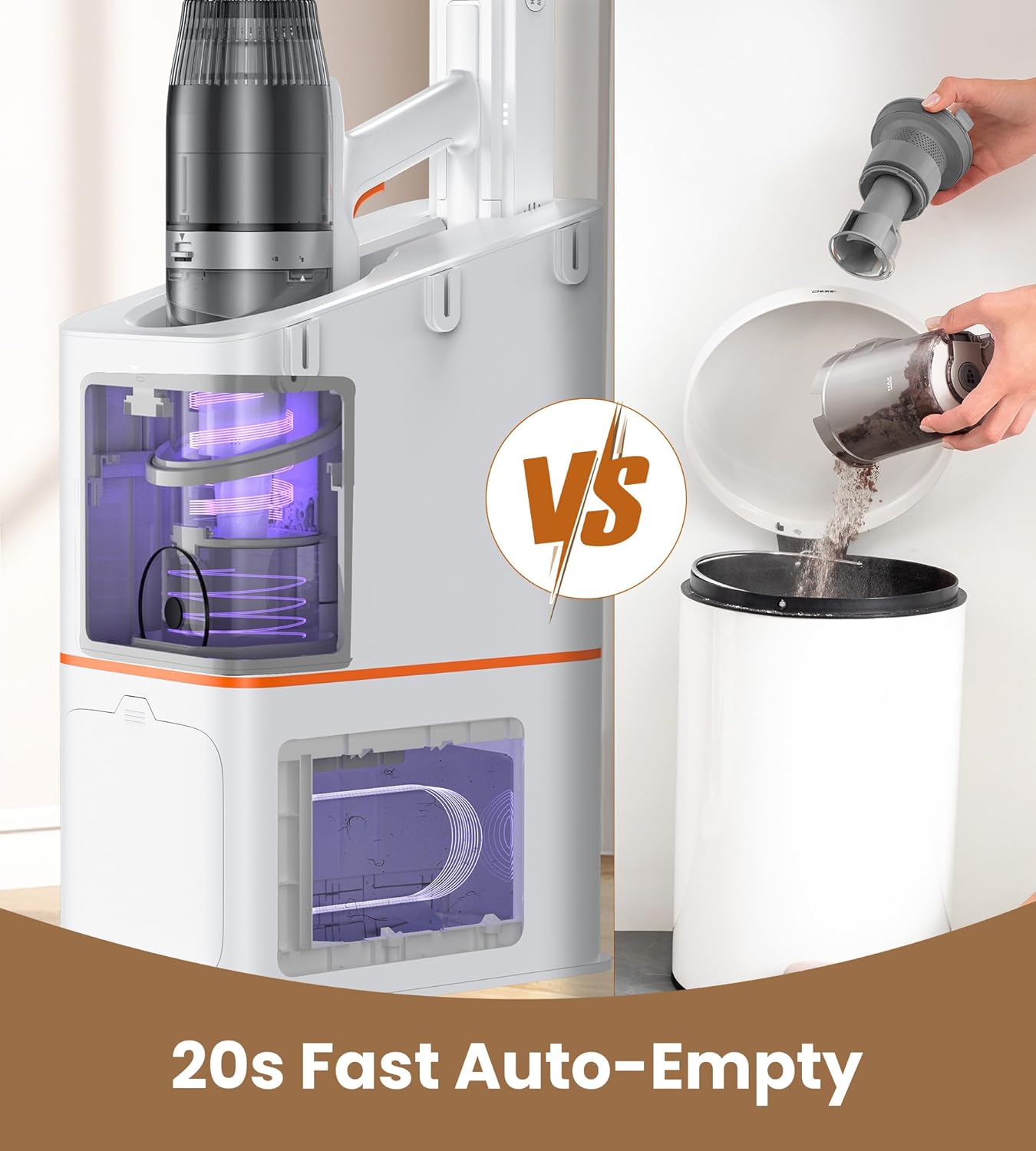 JONR VC08 Pro Cordless Vacuum Cleaner with Auto-Empty Station Powerful Suction, 2.5L Large Dust Bag, 3 in 1 Clean Staion, Rechargeable, Stick Vacuum for Pet Hair, Carpets & Hardfloor