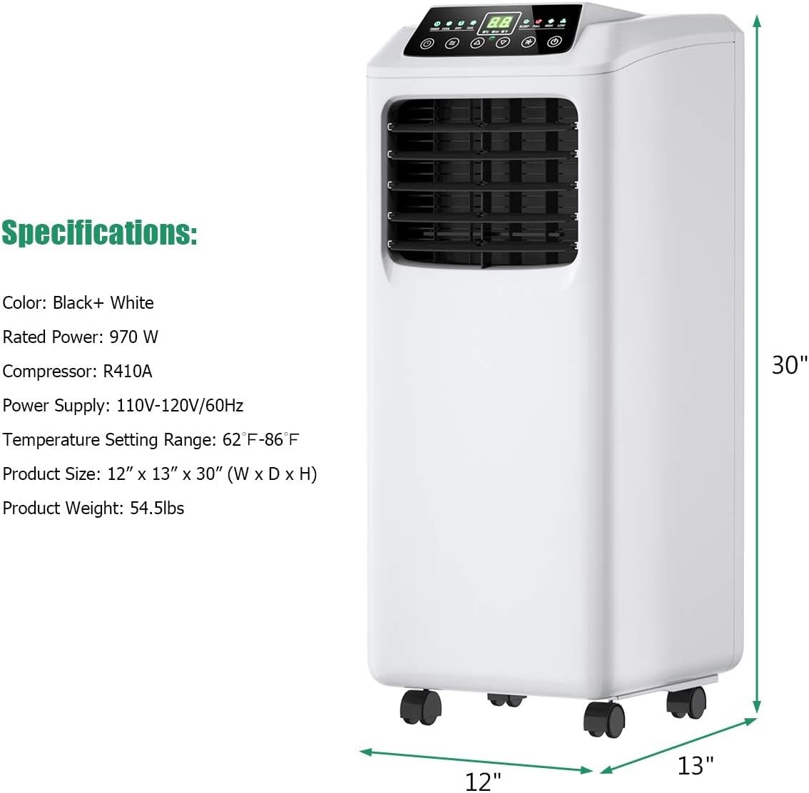 DORTALA 8000BTU Portable Air Conditioner 3-in-1 Floor AC Unit w/Dehumidifier, Quiet AC Unit Cools Rooms to 230 sq.ft LED Display, Remote Control, Complete Window Mount Exhaust Kit, 30inch