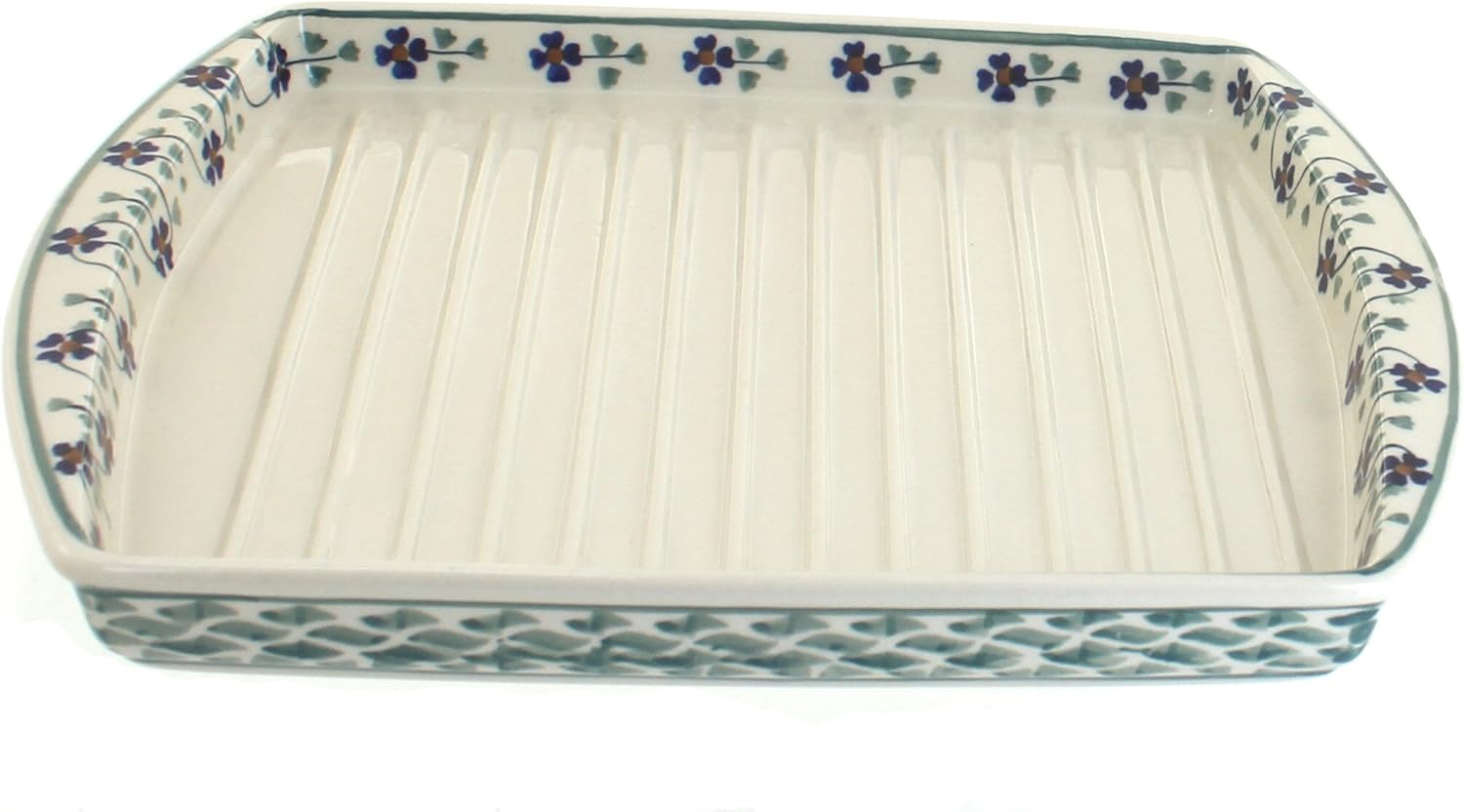 Blue Rose Polish Pottery - Green Sage Floral Bacon Cooker - 10.25