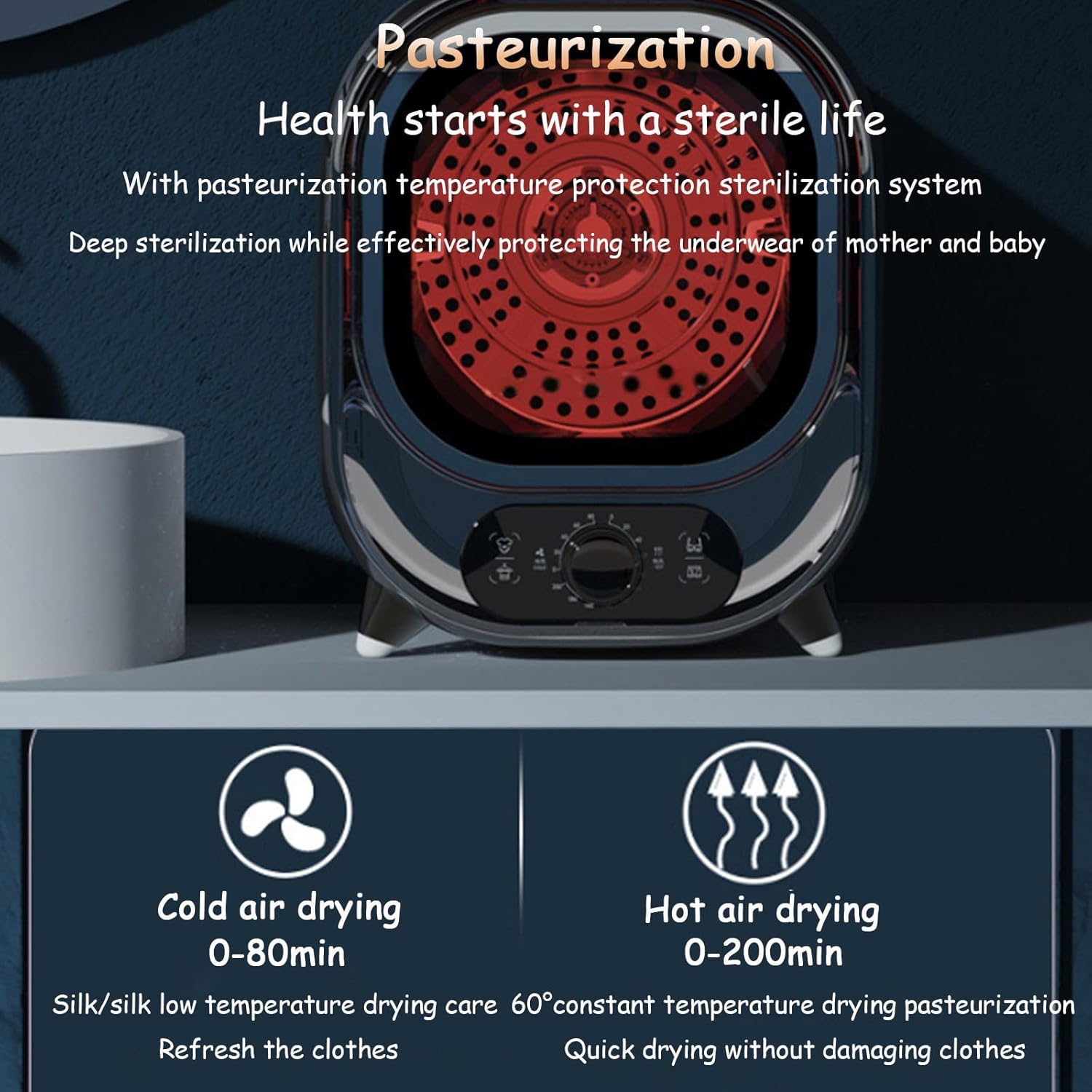 Small Tumble Dryer, Portable Tumble Dryer, Vented Tumble Dryer, 0.8kg Capacity, for Counter Top or Wall Mounted Use, Compact, Mini Spin Dryer,Green (Green)