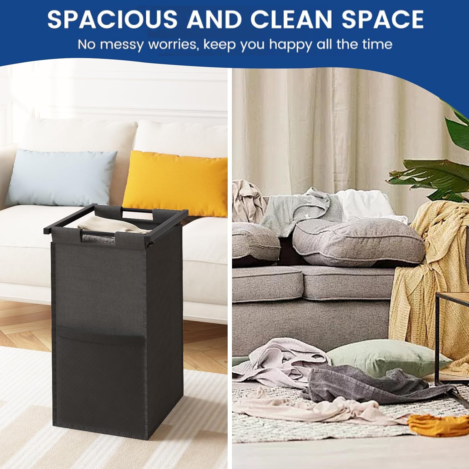 Laundry Hamper, double Laundry Basket, Laundry Sorter with Top Shelf & 2 Removable Washable Bags & Side Pockets for Laundry Room organization, Bathroom and Dorm, Rustic Brown and Black