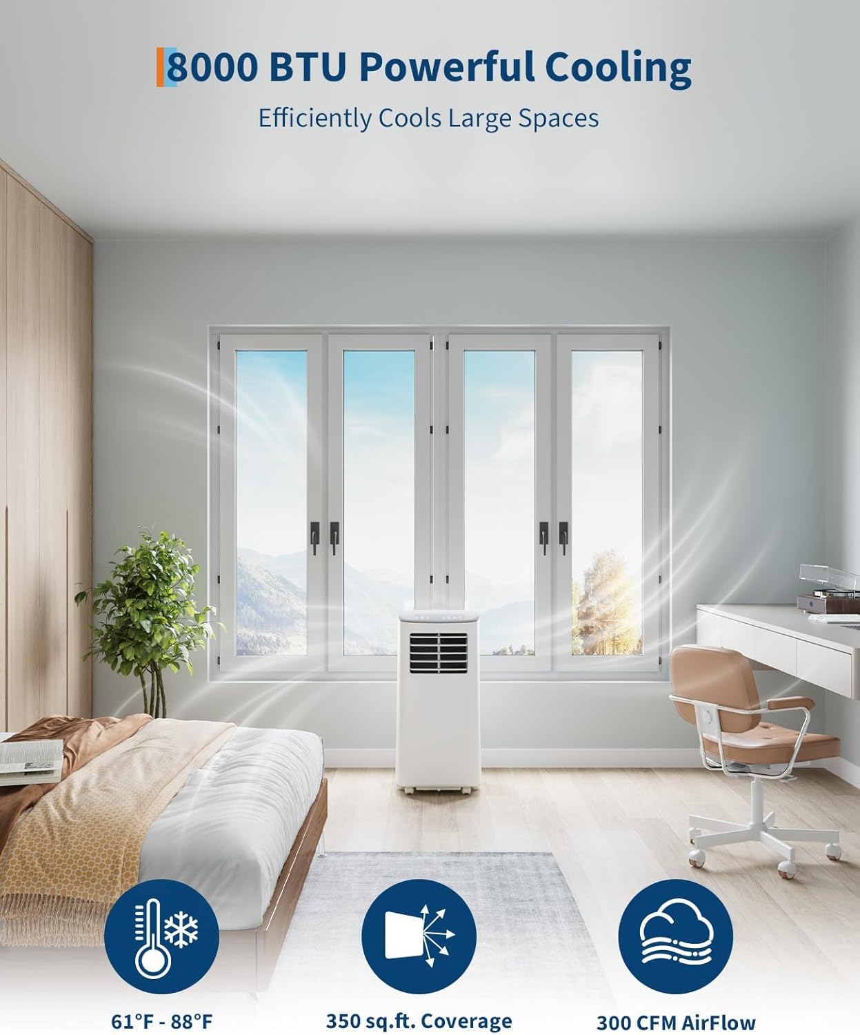 GarveeHome Portable Air Conditioner, Quiet 8000 BTU AC with Remote, Ventless Design & Auto Evaporation, for Bedroom & Office, Mini Room Air Conditioner.