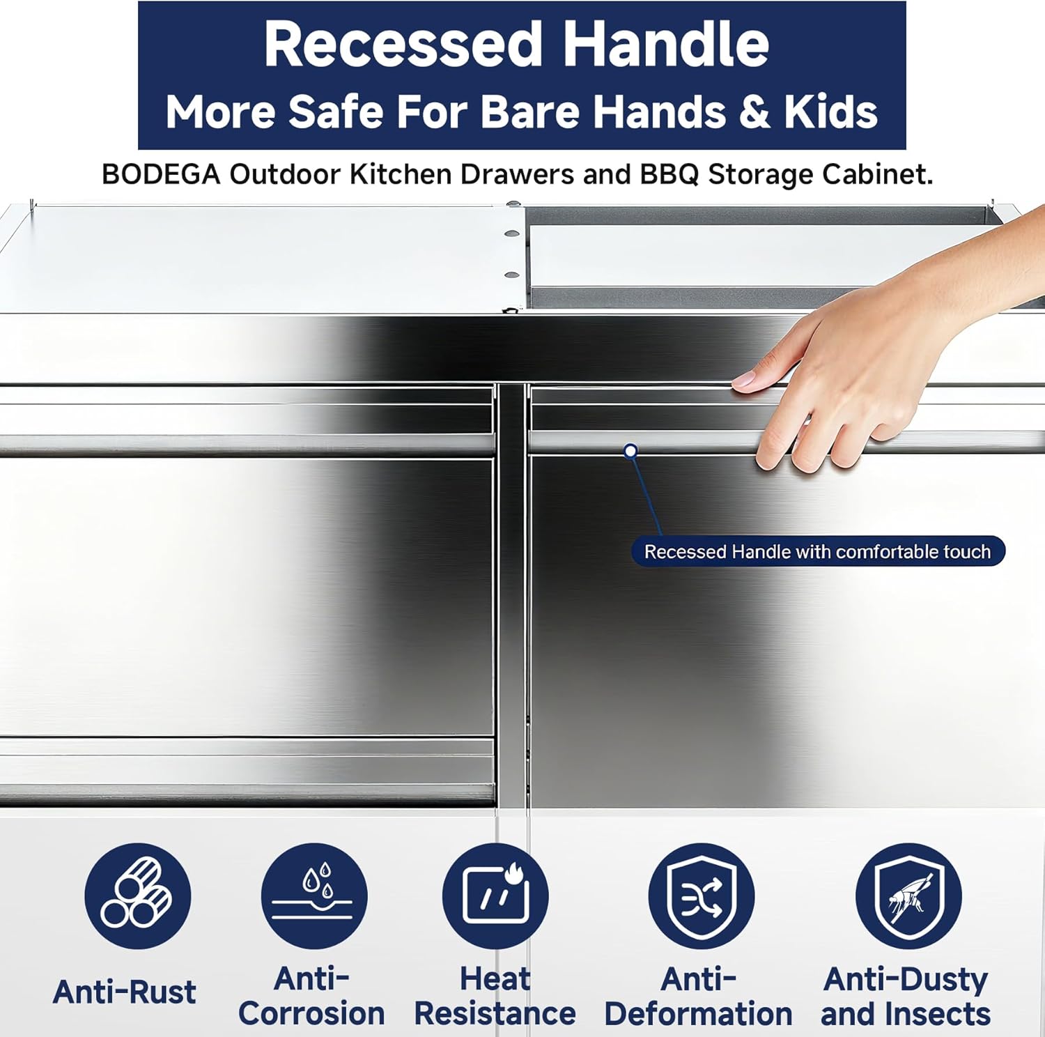 BODEGA Outdoor Kitchen Cabinets for Built-in BBQ Grill with 2 Drawers and Propane Tank Storage, Stainless Steel Outdoor Kitchen Drawer Suitable for 30 Inch Propane Grills.